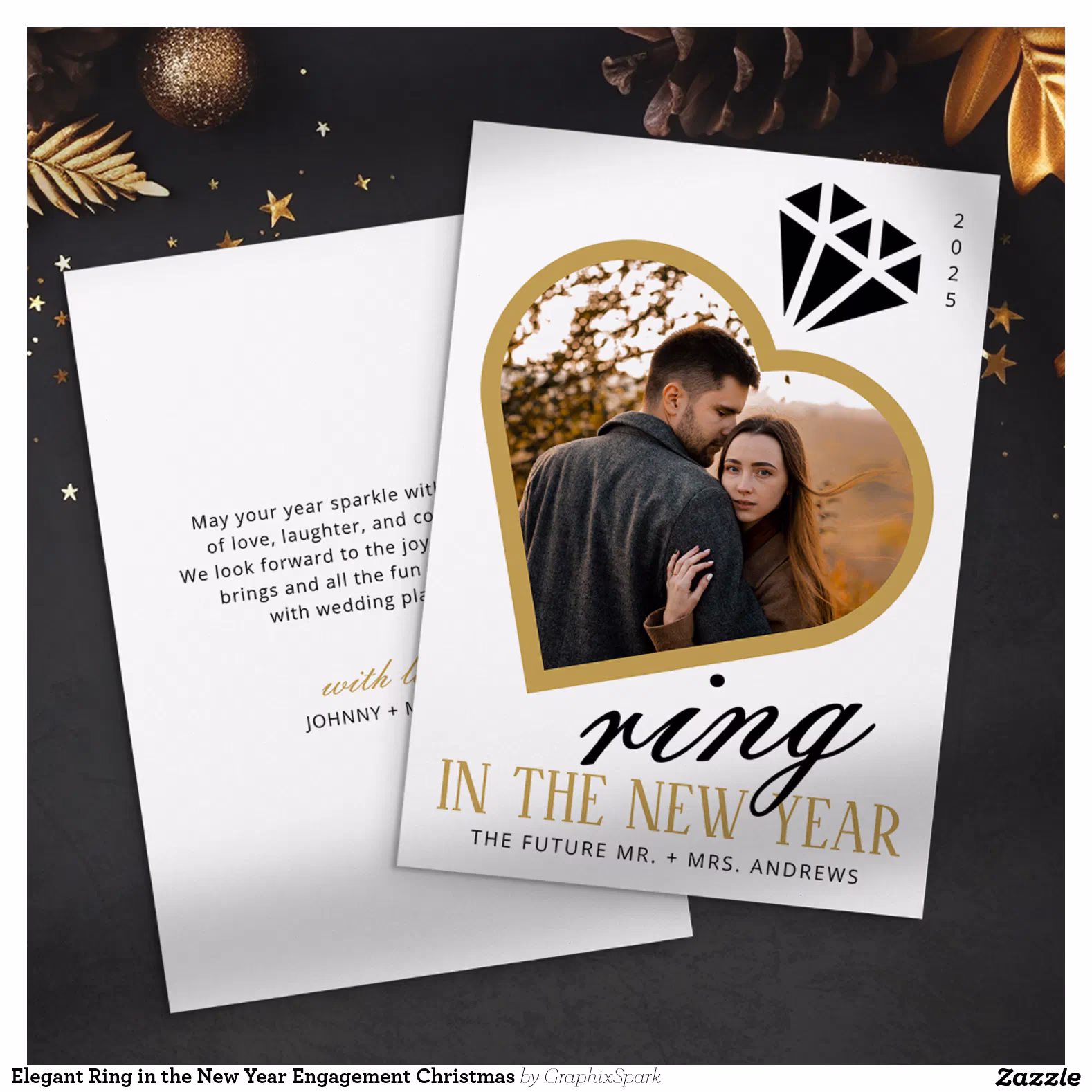 Elegant Ring in the New Year Engagement Christmas Holiday Card