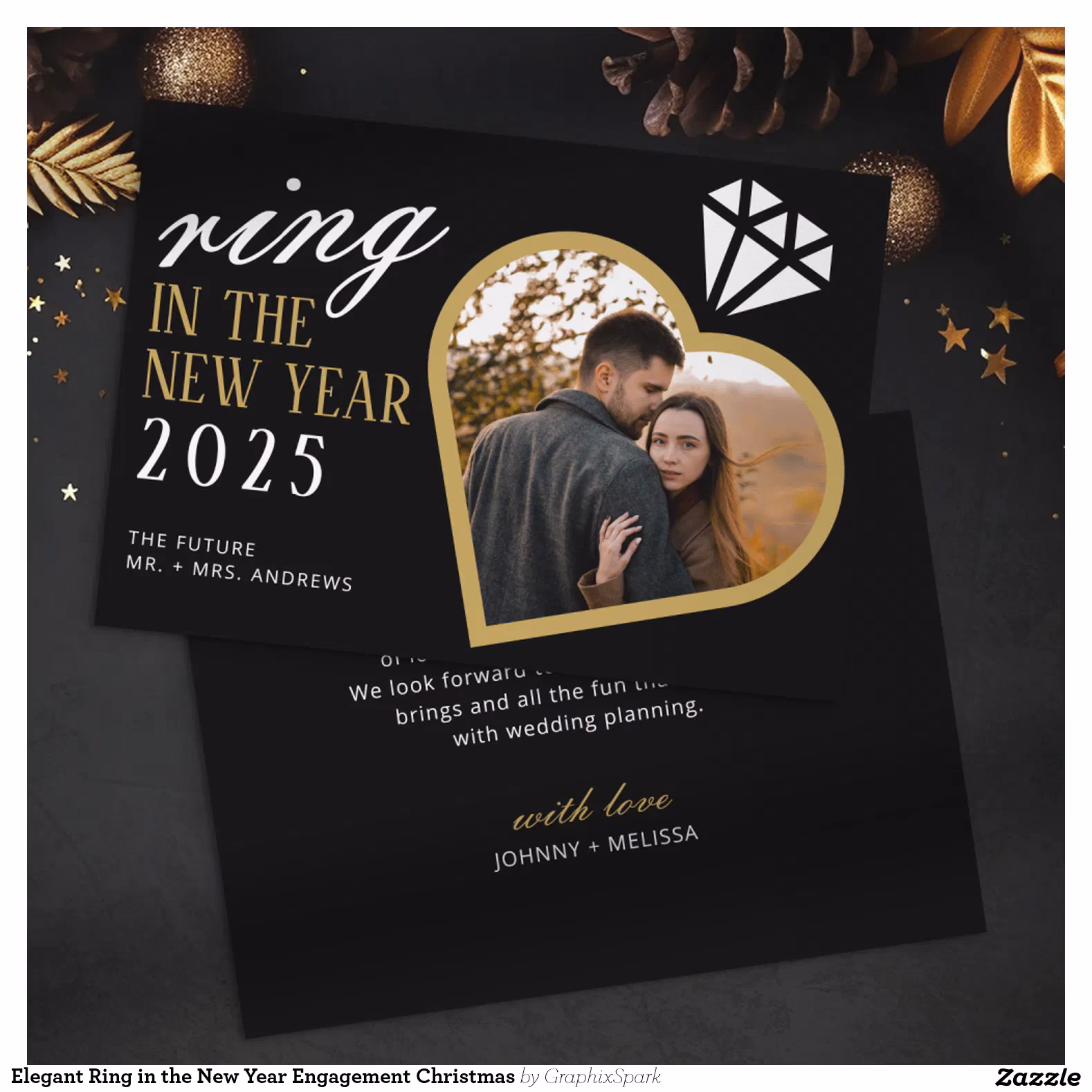 Elegant Ring in the New Year Engagement Christmas Holiday Card