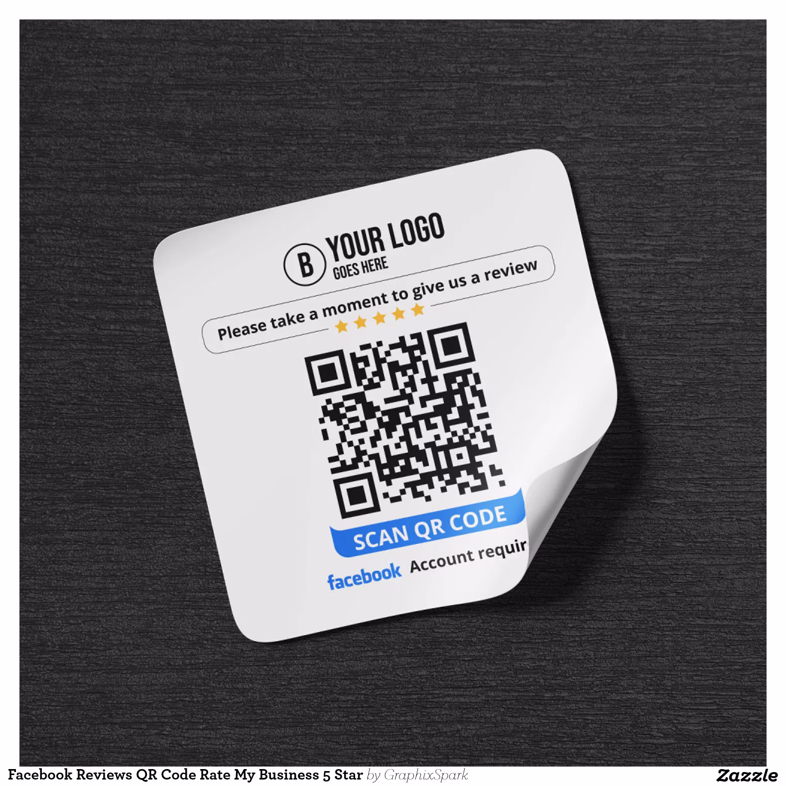 Facebook Reviews QR Code Rate My Business 5 Star Square Sticker