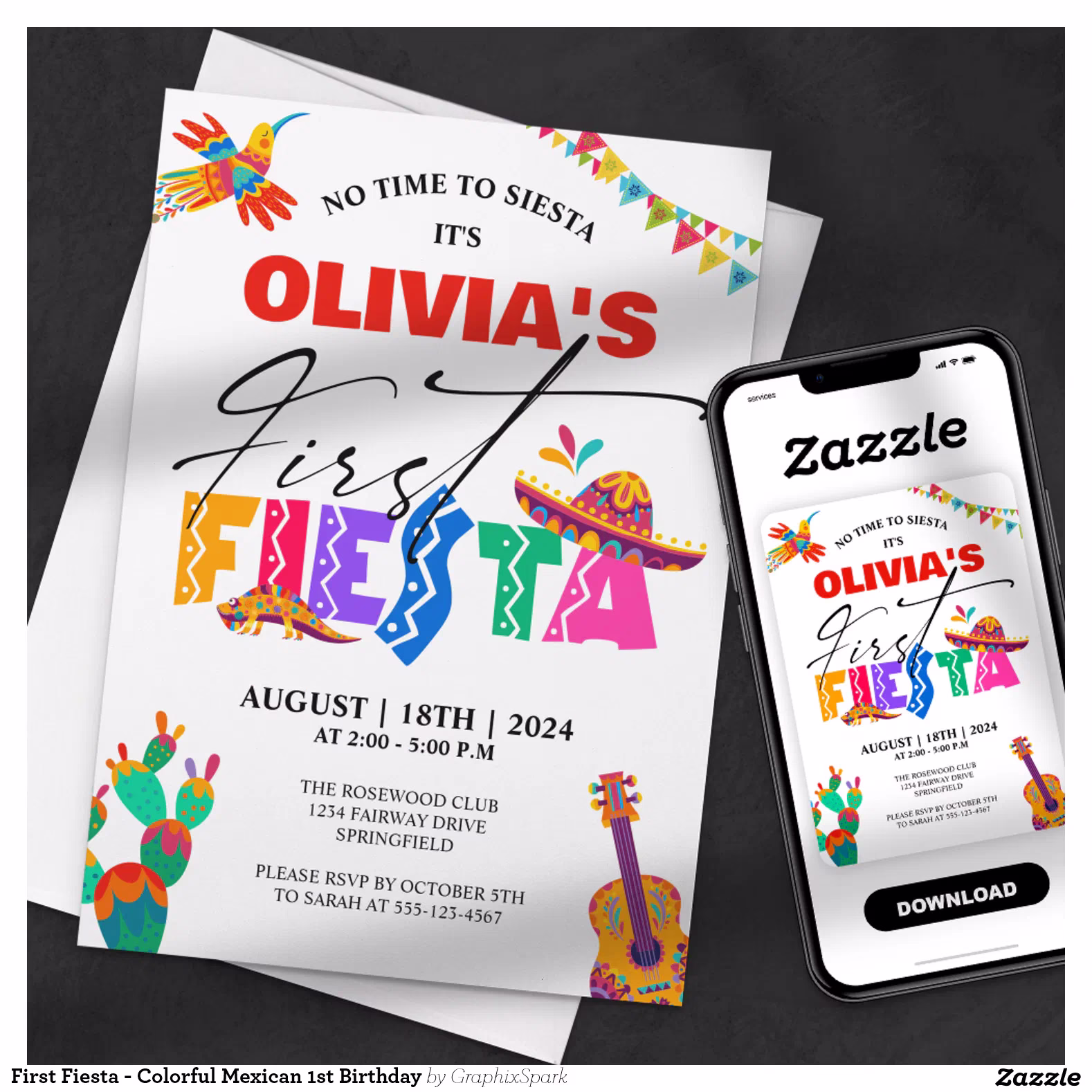 First Fiesta - Colorful Mexican 1st Birthday Invitation