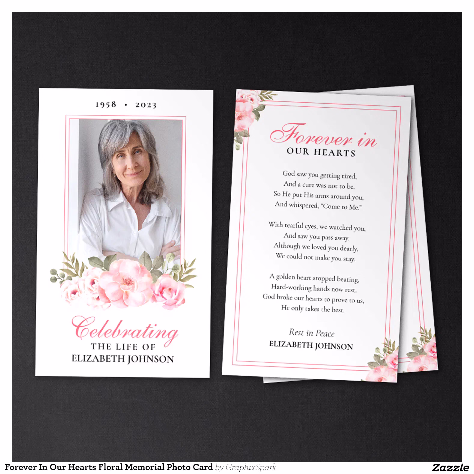 Forever In Our Hearts Floral Memorial Photo Card