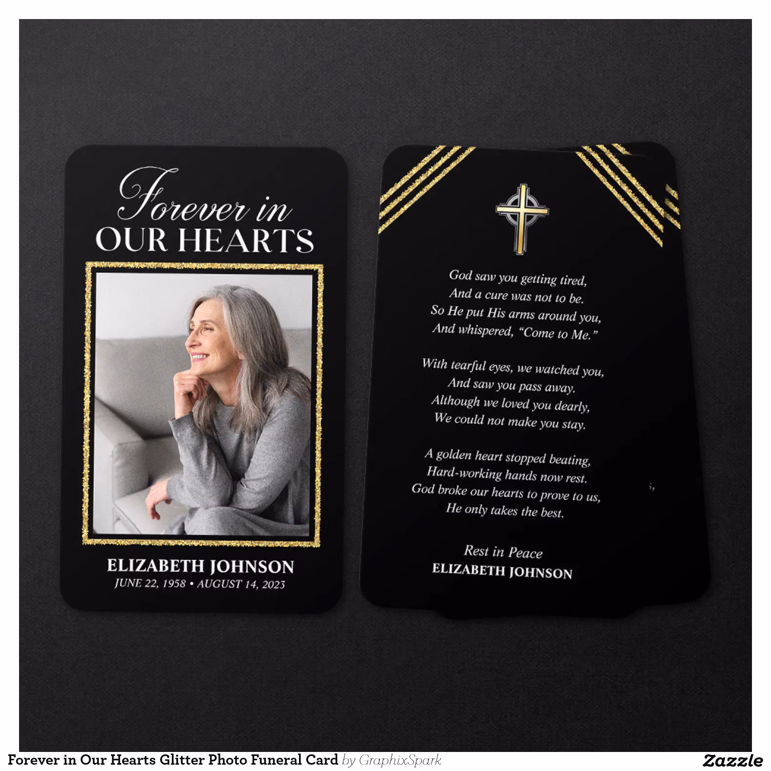 Forever in Our Hearts Glitter Photo Funeral Card