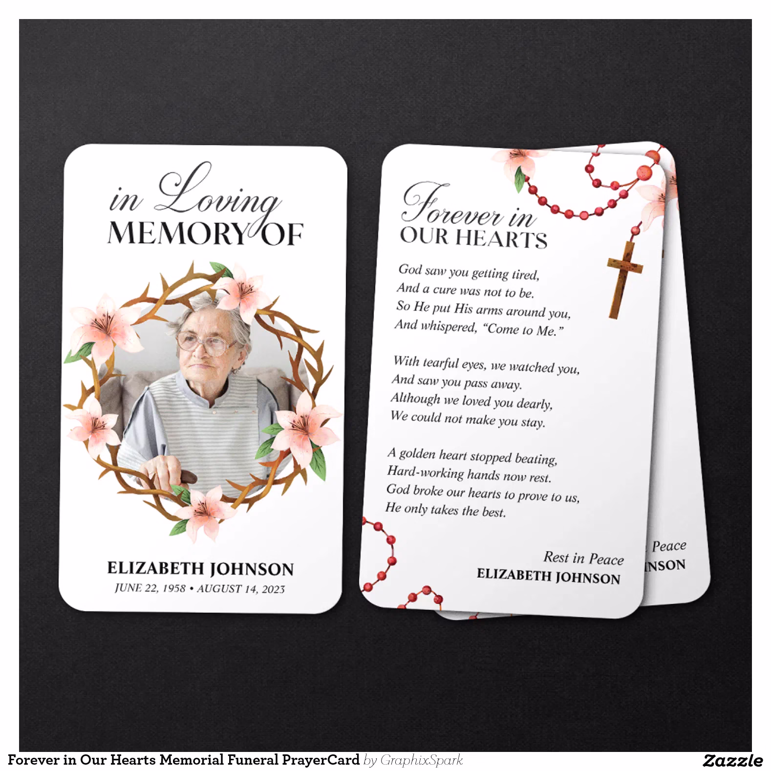 Forever in Our Hearts Memorial Funeral PrayerCard