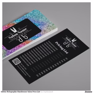 Glitter Holographic Hairdresser Salon Price List  Rack Card