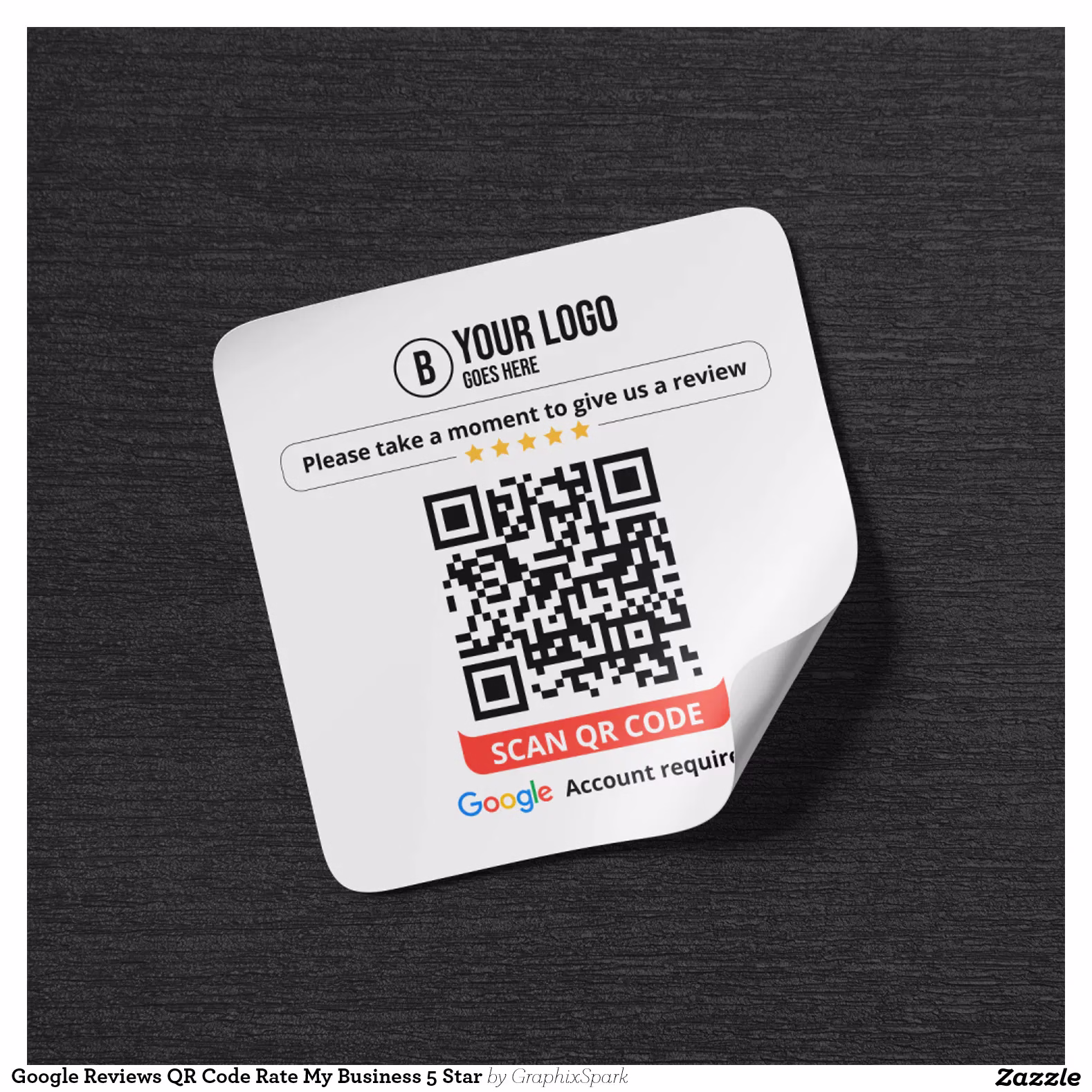 Google Reviews QR Code Rate My Business 5 Star Square Sticker