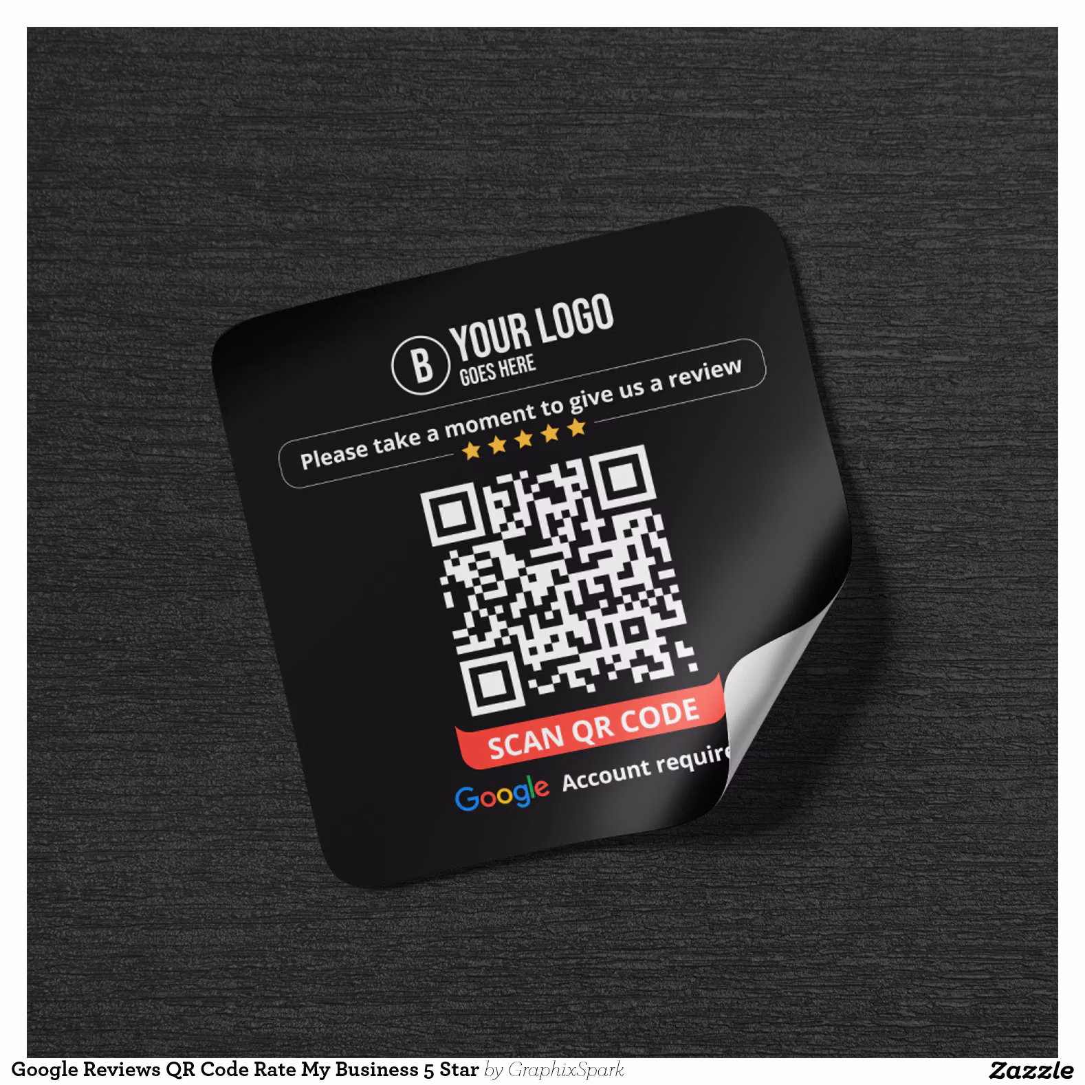 Google Reviews QR Code Rate My Business 5 Star Square Sticker