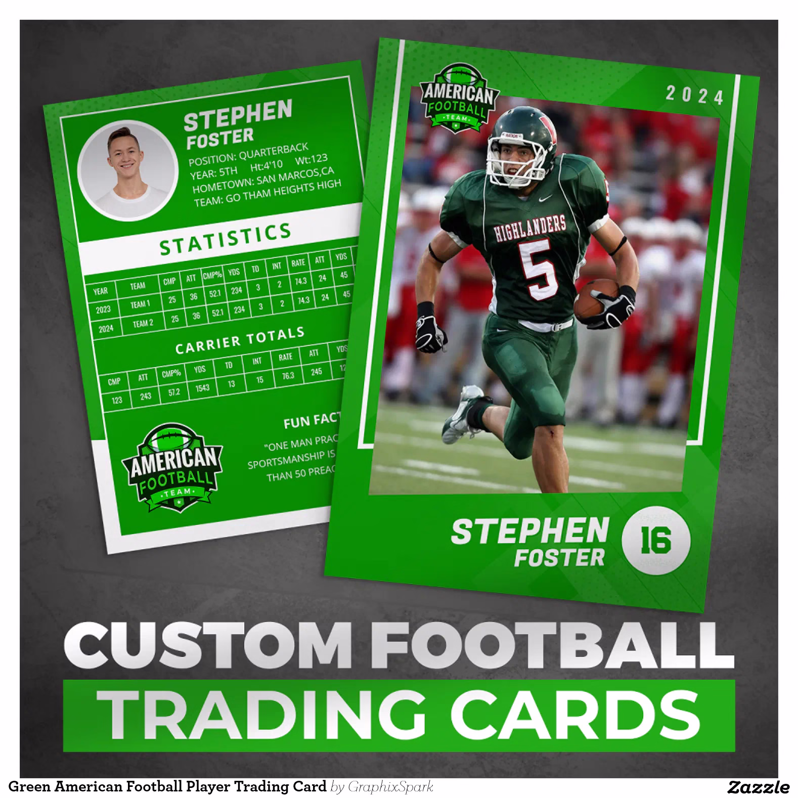 Green American Football Player Trading Card