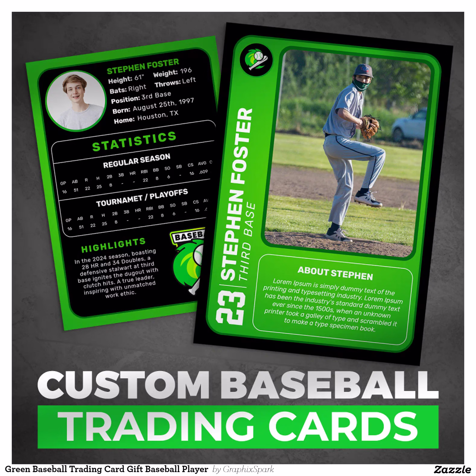 Green Baseball Trading Card Gift Baseball Player 