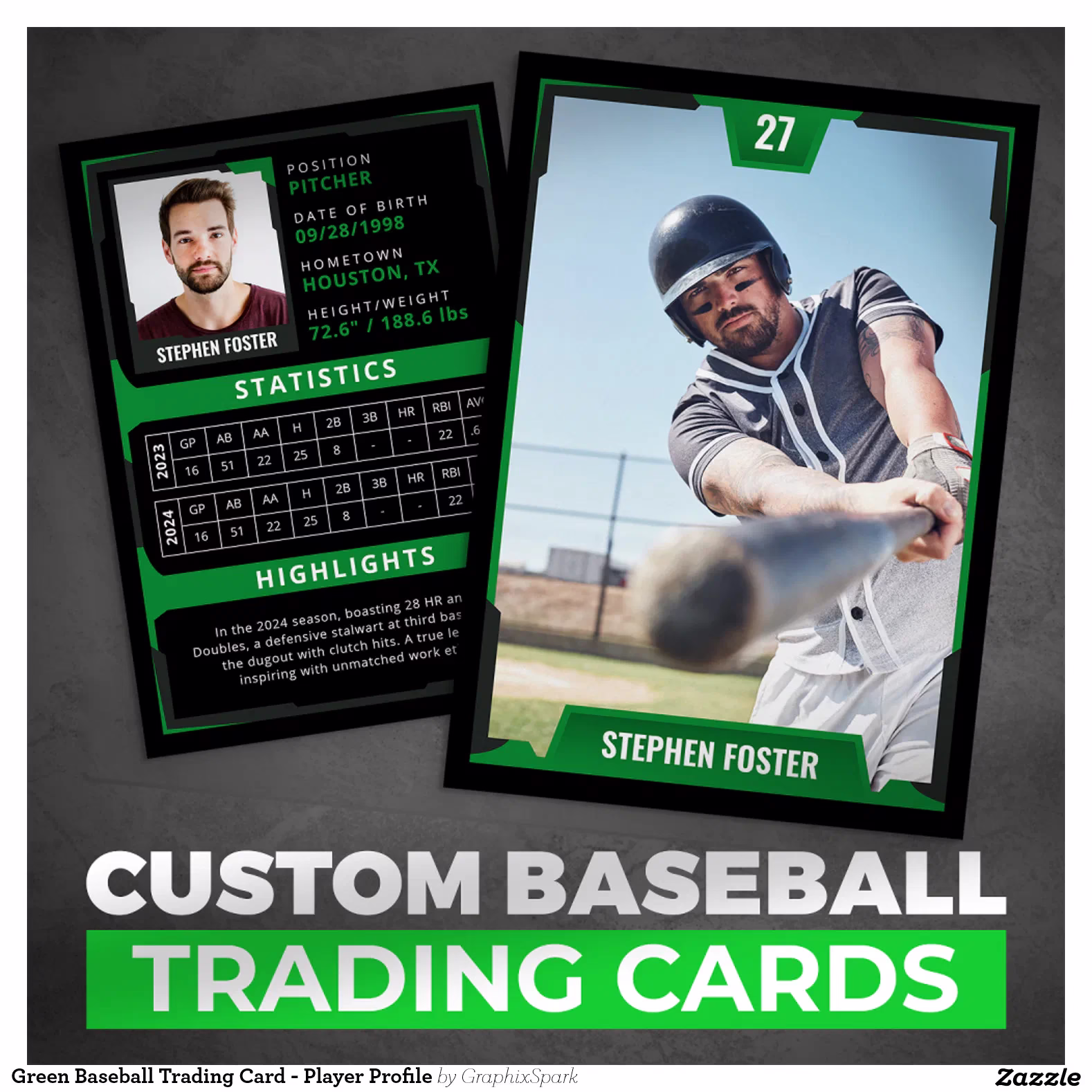 Green Baseball Trading Card - Player Profile