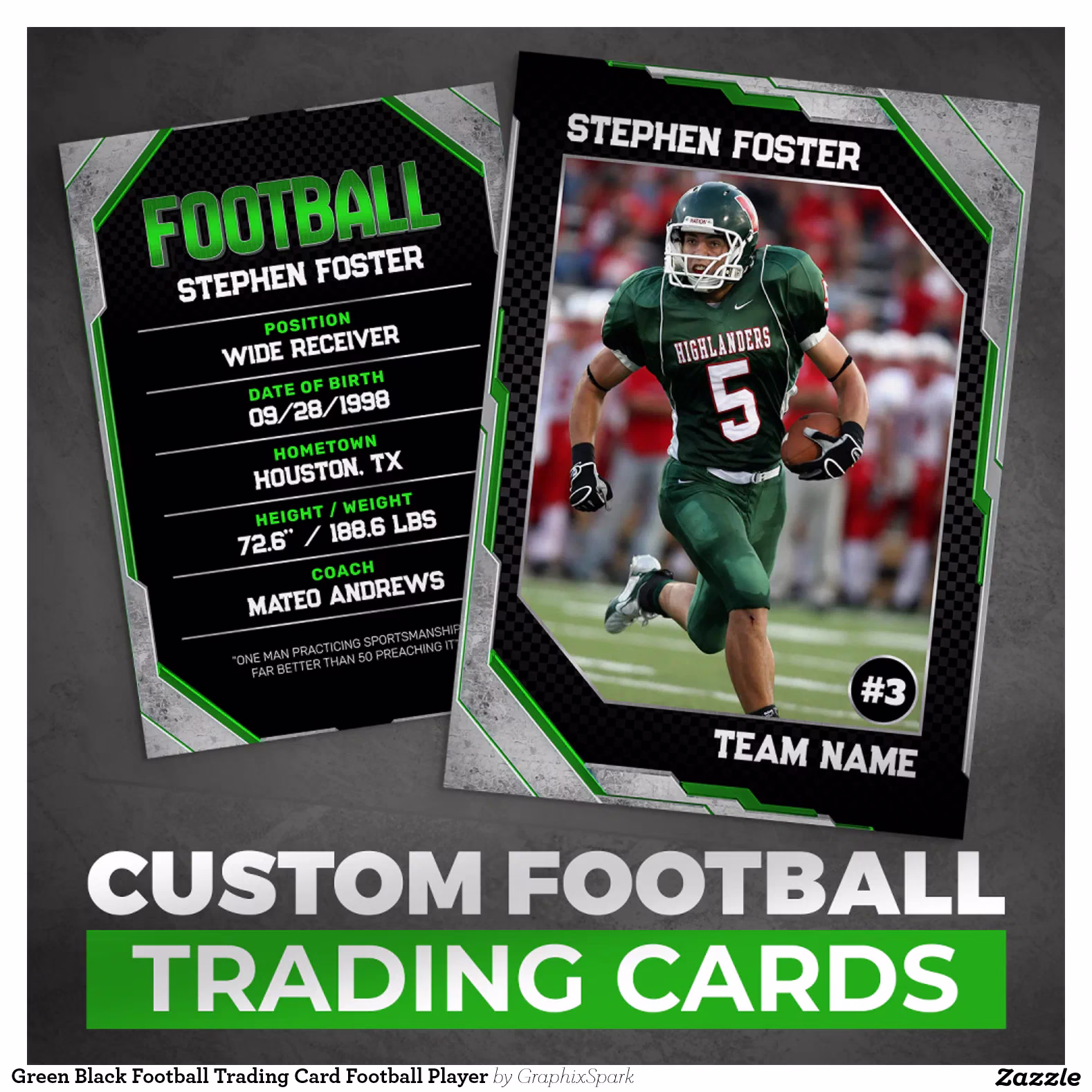 Green Black Football Trading Card Football Player