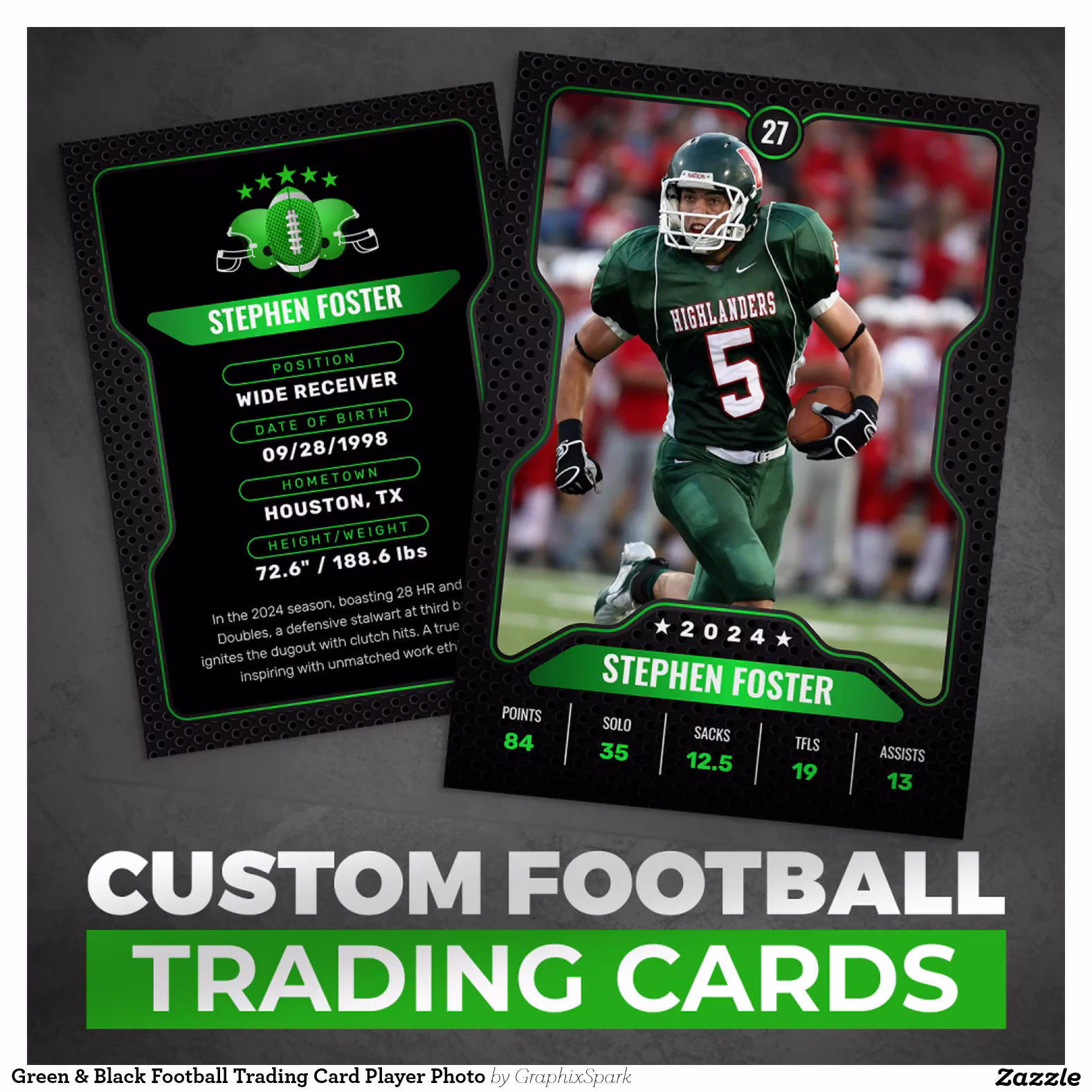 Green & Black Football Trading Card Player Photo