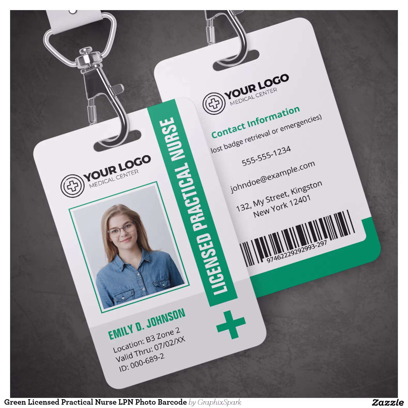 Green Licensed Practical Nurse LPN Photo Barcode Badge
