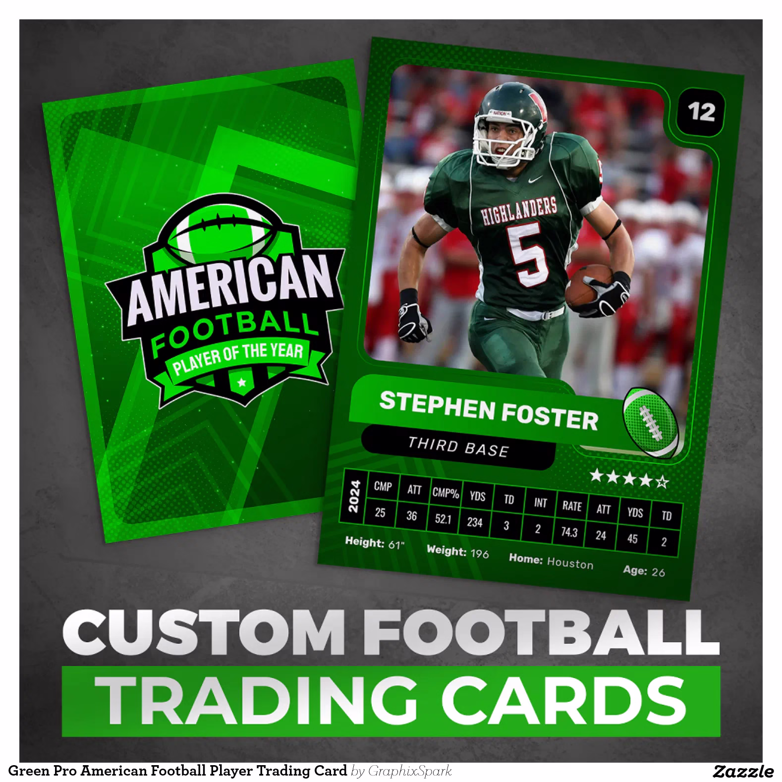 Green Pro American Football Player Trading Card