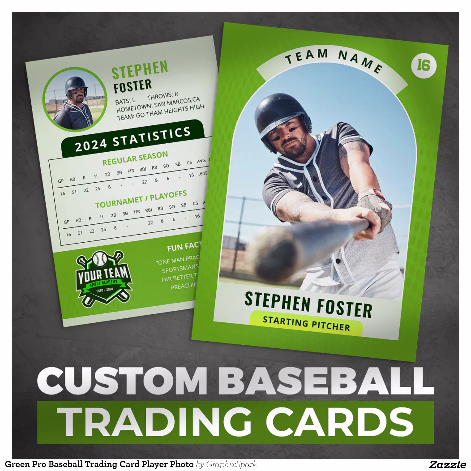 Green Pro Baseball Trading Card Player Photo