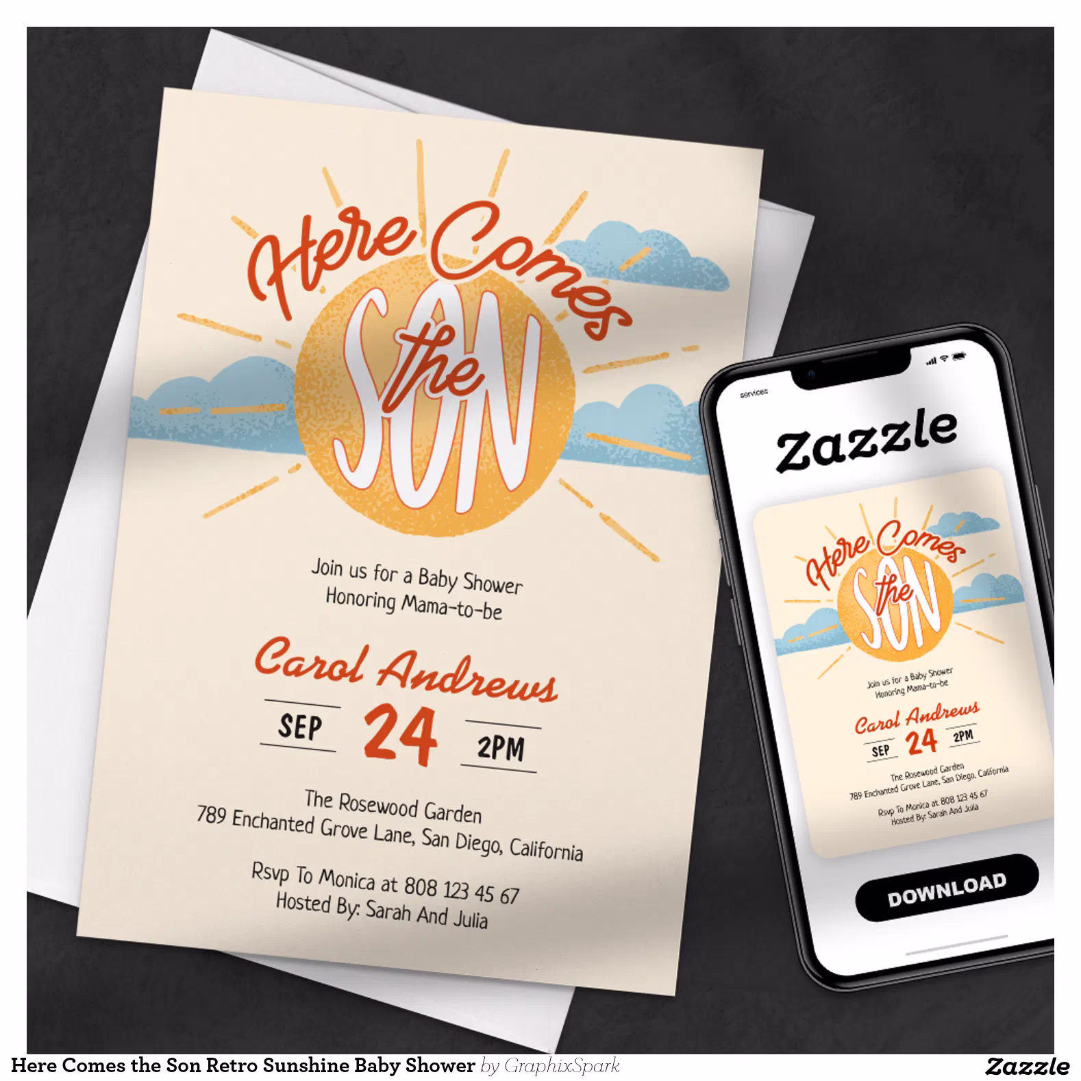 Here Comes the Son Retro Sunshine Baby Shower Invitation
