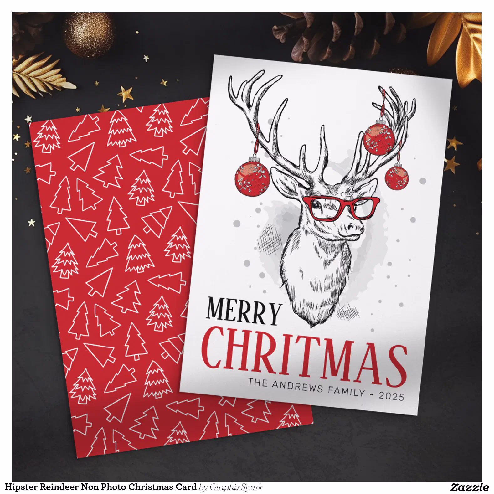 Hipster Reindeer Non Photo Christmas Card