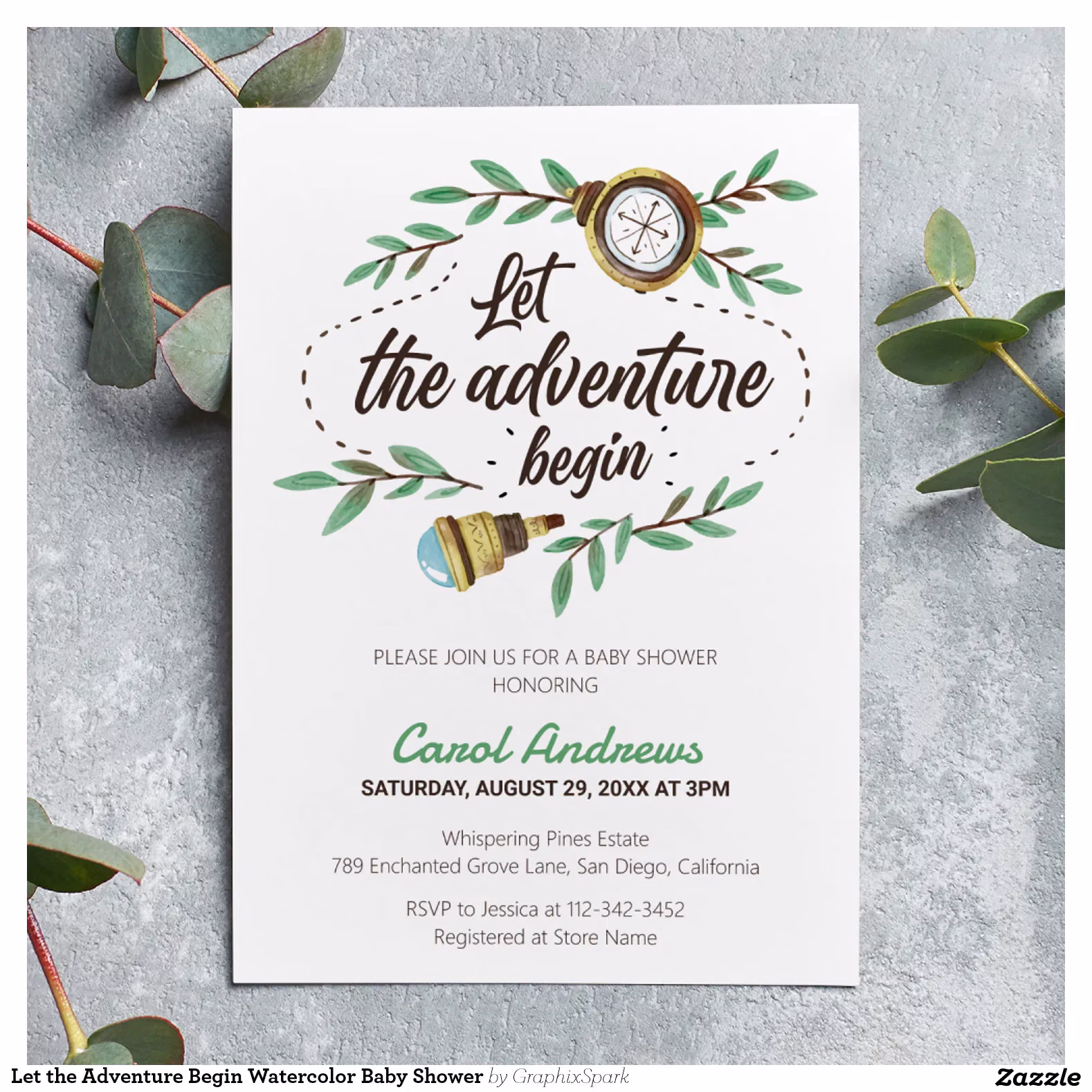 Let the Adventure Begin Watercolor Baby Shower Invitation