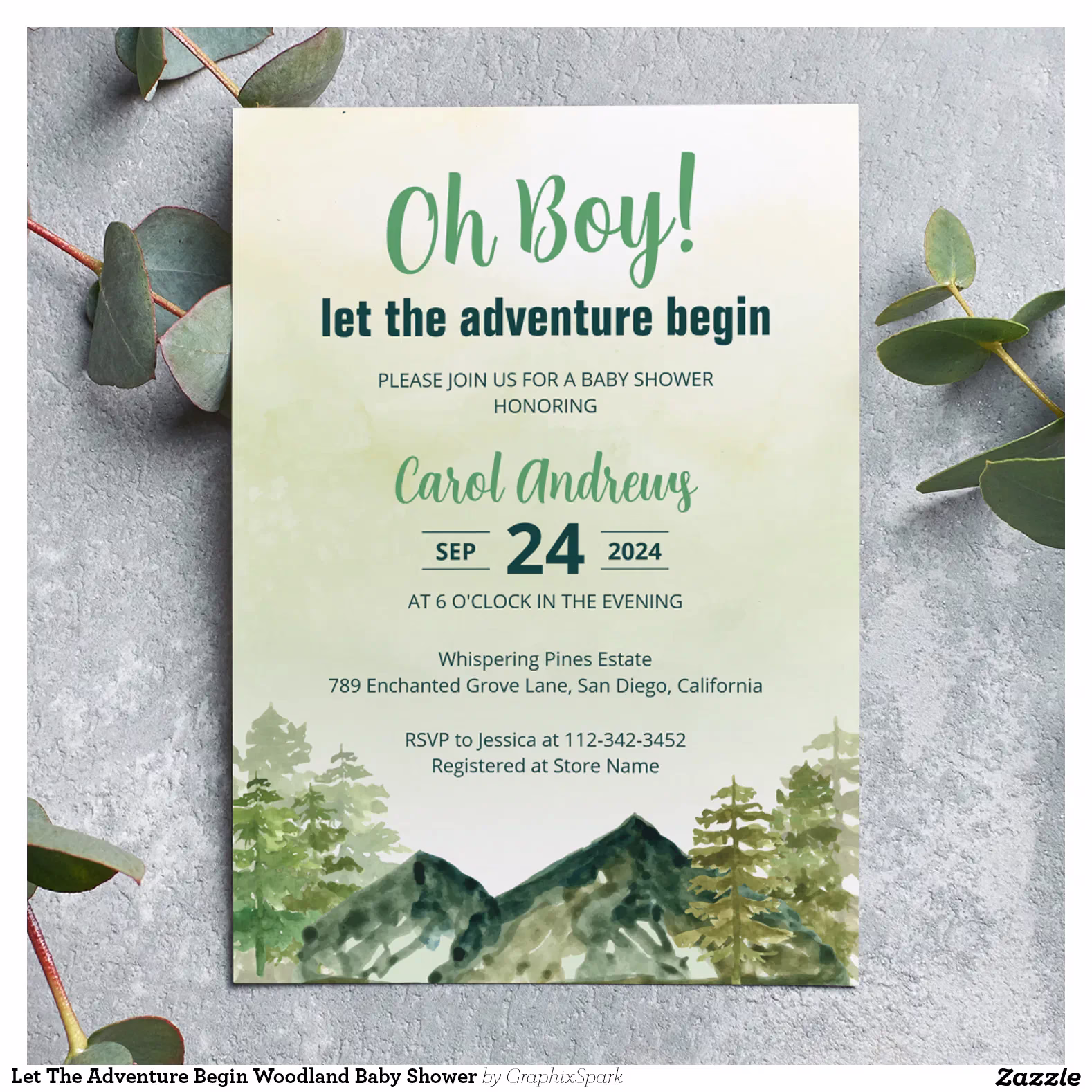 Let The Adventure Begin Woodland Baby Shower Invitation