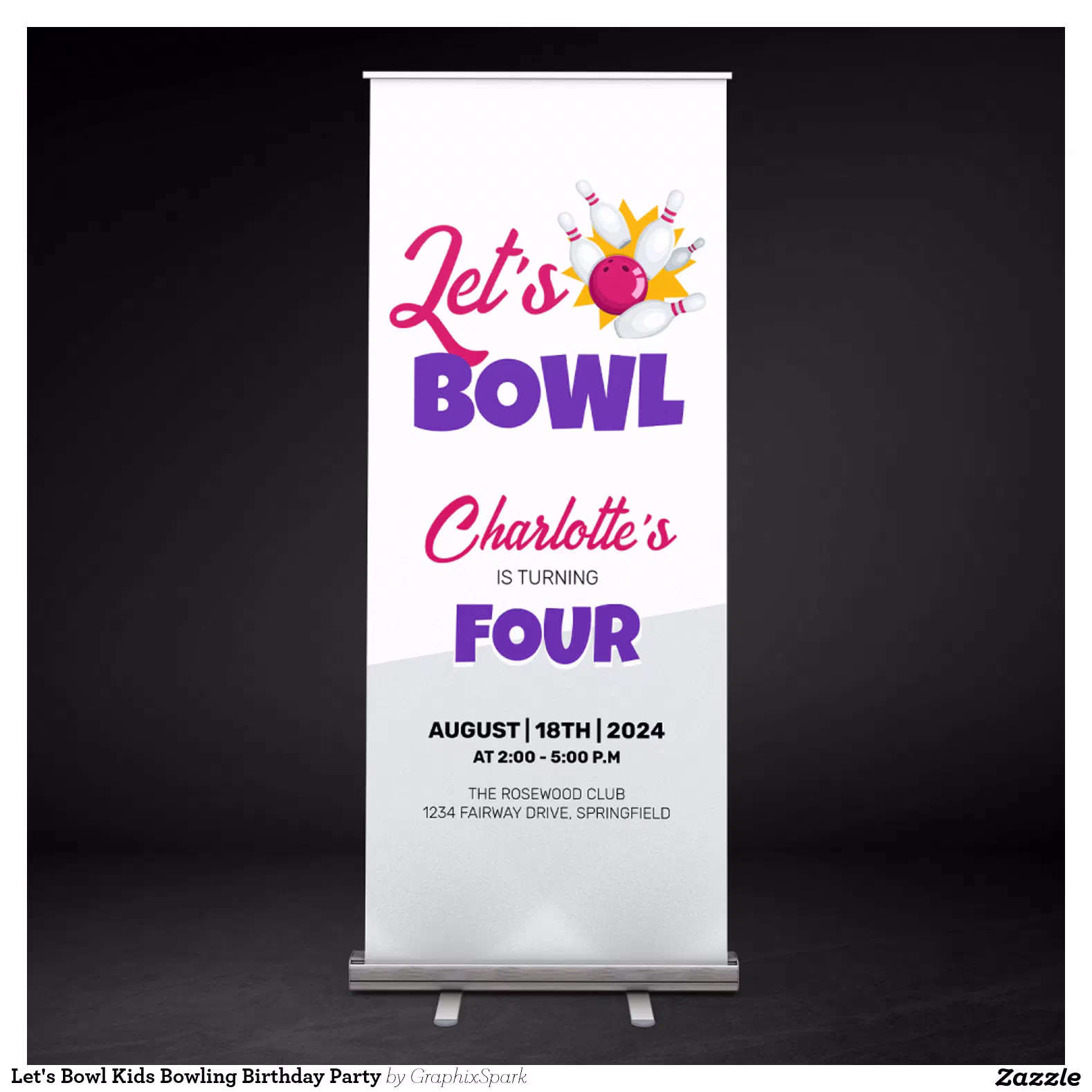 Let's Bowl Kids Bowling Birthday Party Retractable Banner