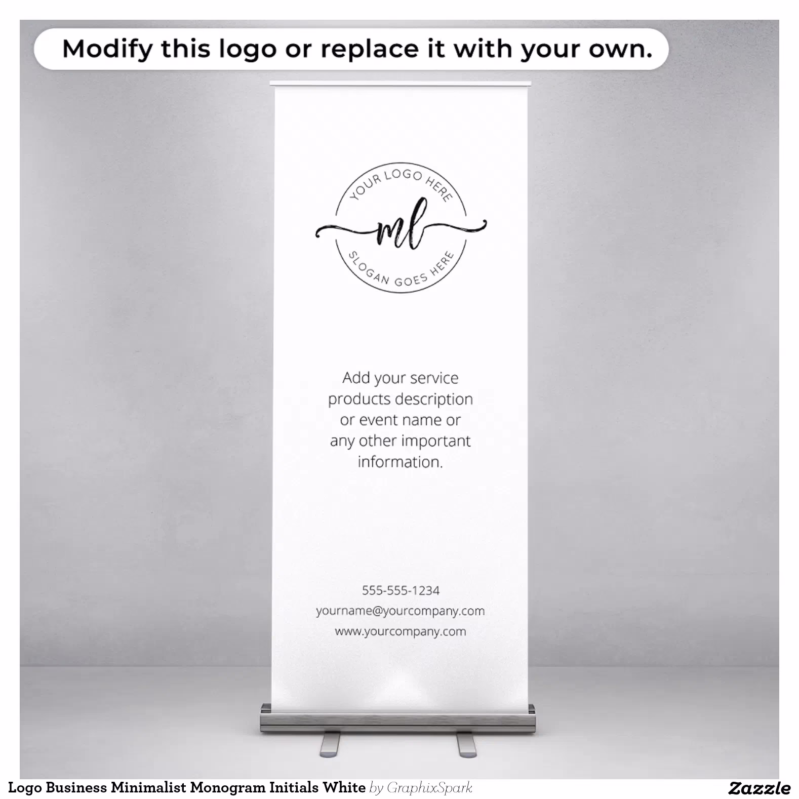 Logo Business Minimalist Monogram Initials White Retractable Banner