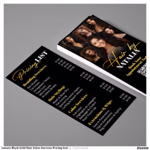 Luxury Black Gold Hair Salon Services Pricing List Menu