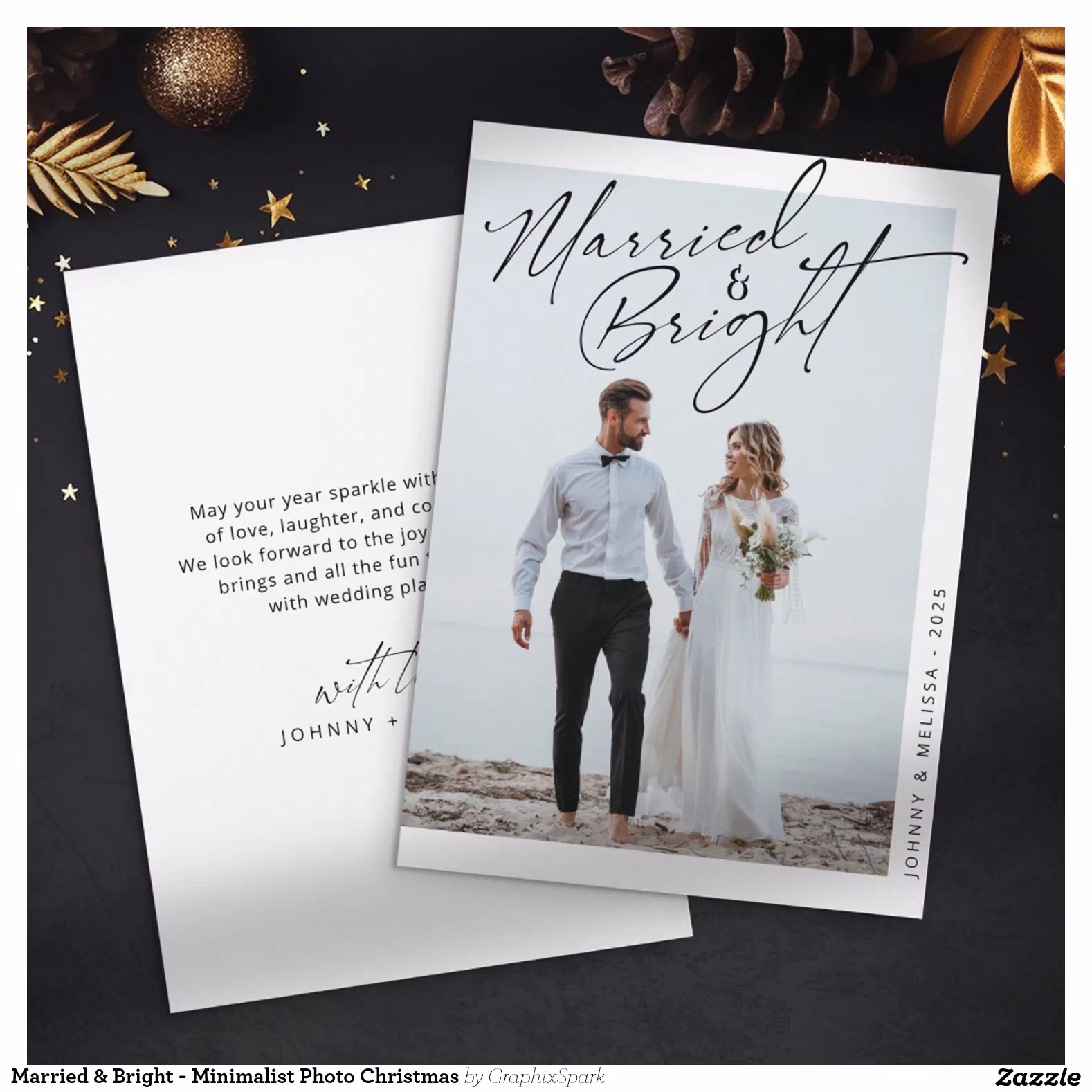 Married & Bright - Minimalist Photo Christmas Holiday Card
