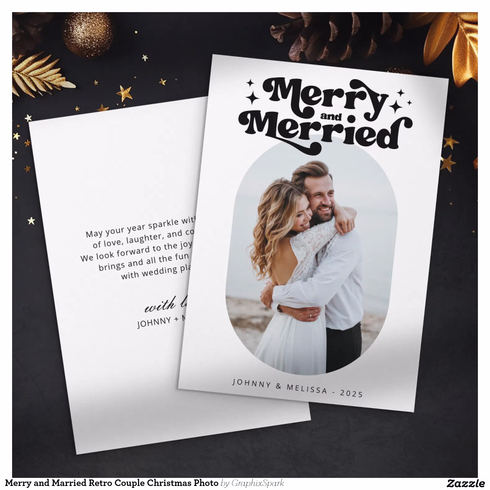 Merry and Married Retro Couple Christmas Photo Holiday Card