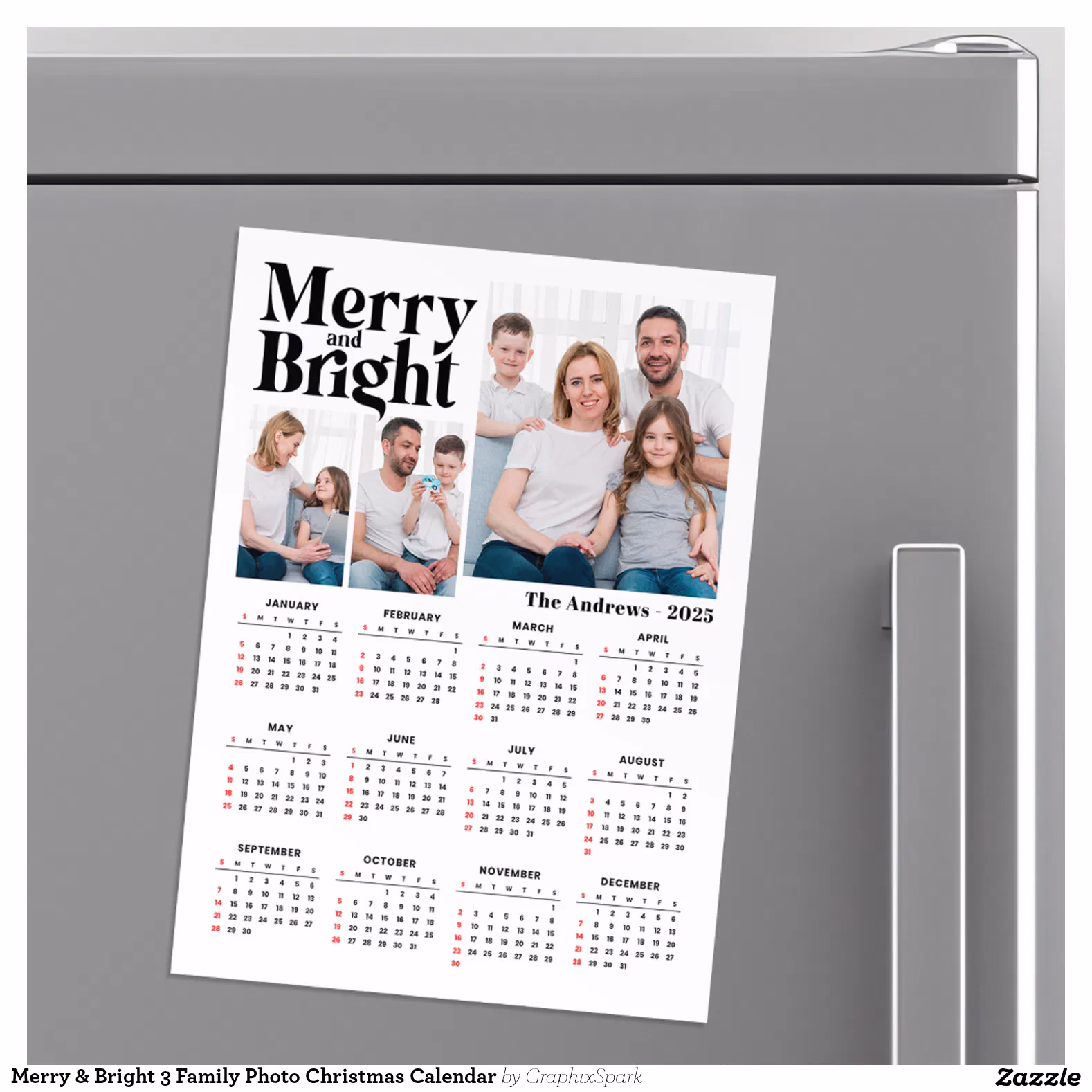 Merry & Bright 3 Family Photo Christmas Calendar