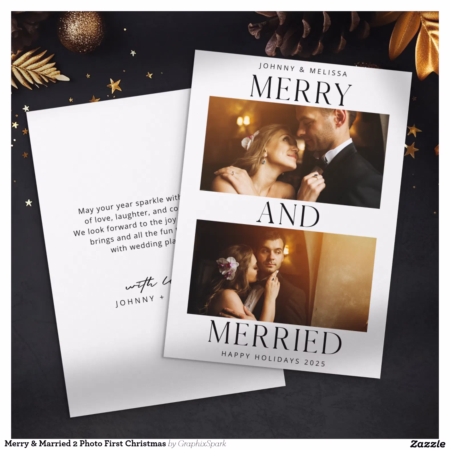 Merry & Married 2 Photo First Christmas Holiday Card