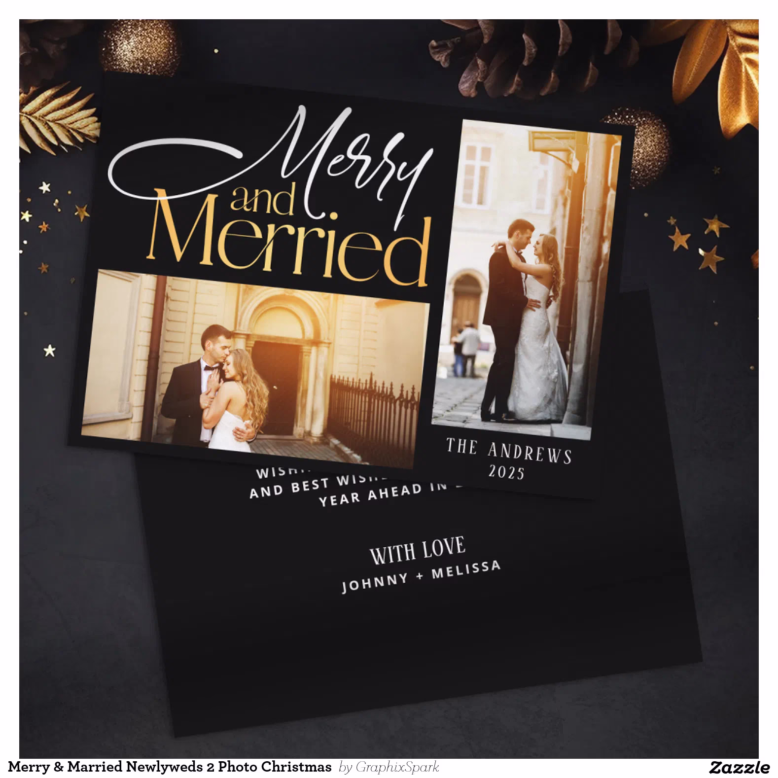 Merry & Married Newlyweds 2 Photo Christmas  Holiday Card
