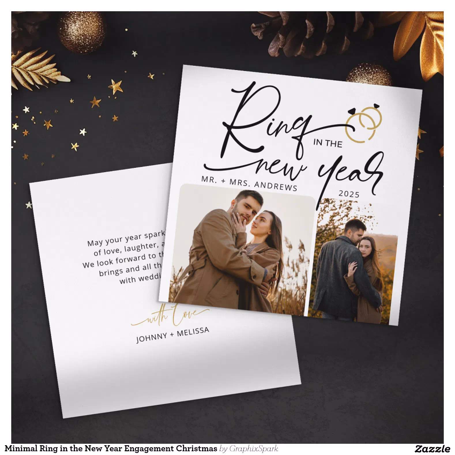 Minimal Ring in the New Year Engagement Christmas Holiday Card