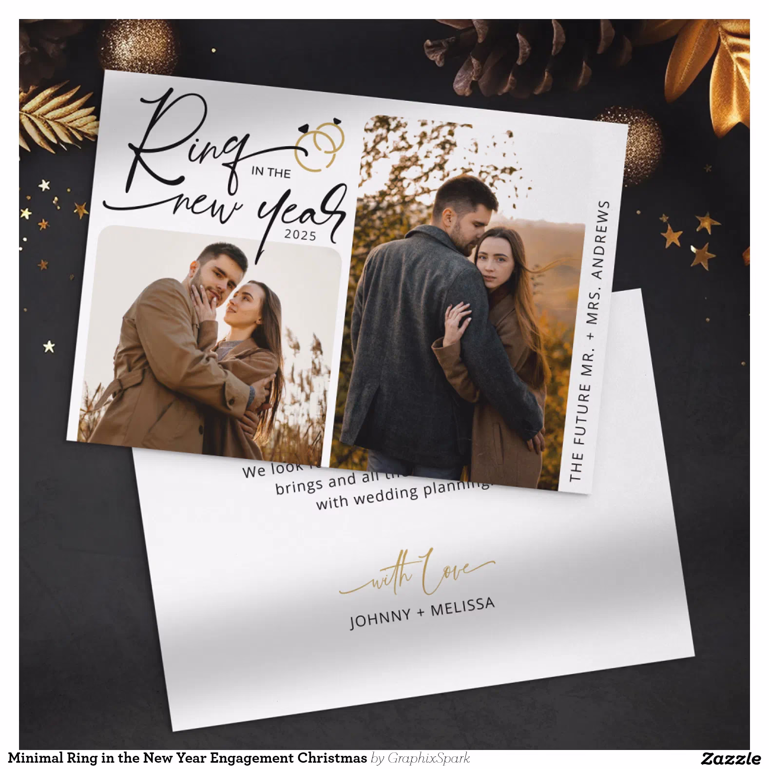 Minimal Ring in the New Year Engagement Christmas Holiday Card