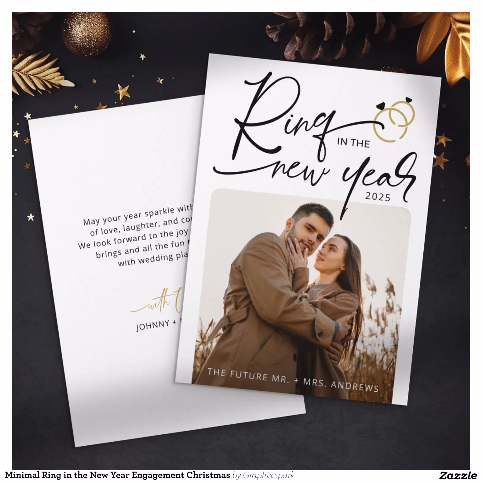 Minimal Ring in the New Year Engagement Christmas Holiday Card