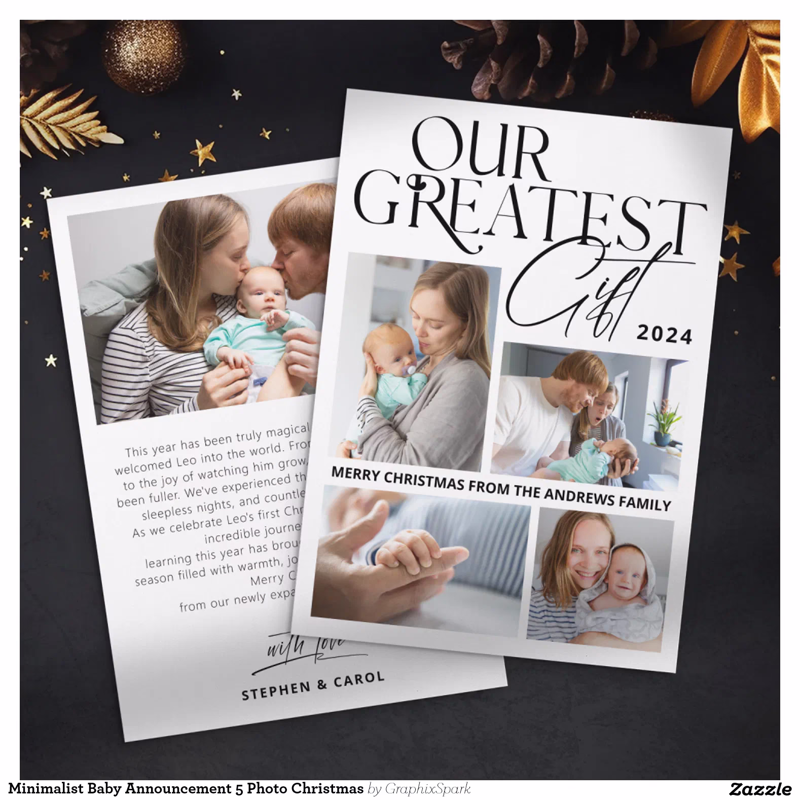 Minimalist Baby Announcement 5 Photo Christmas
