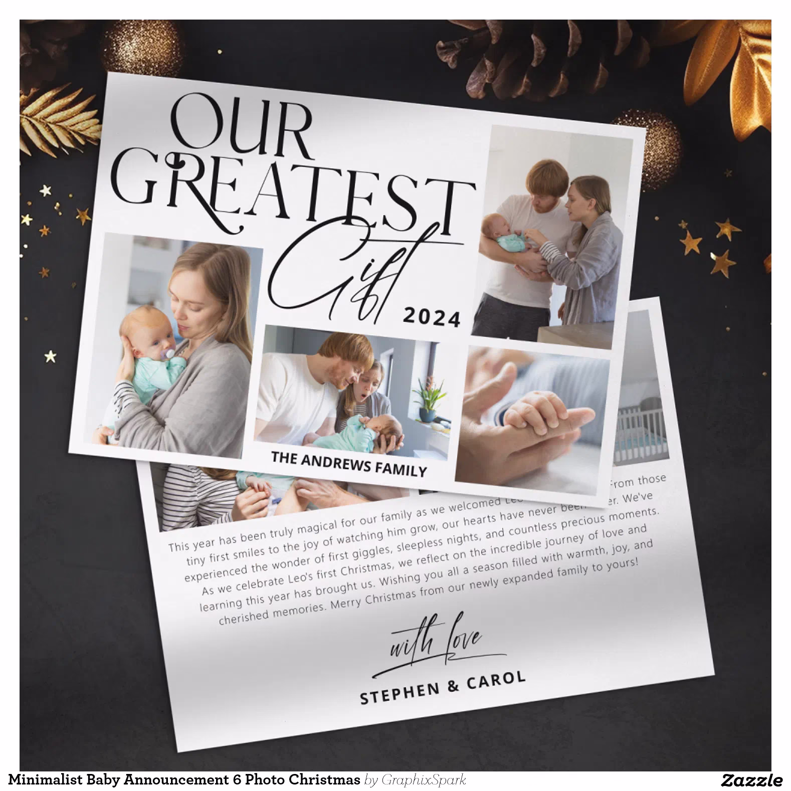 Minimalist Baby Announcement 6 Photo Christmas