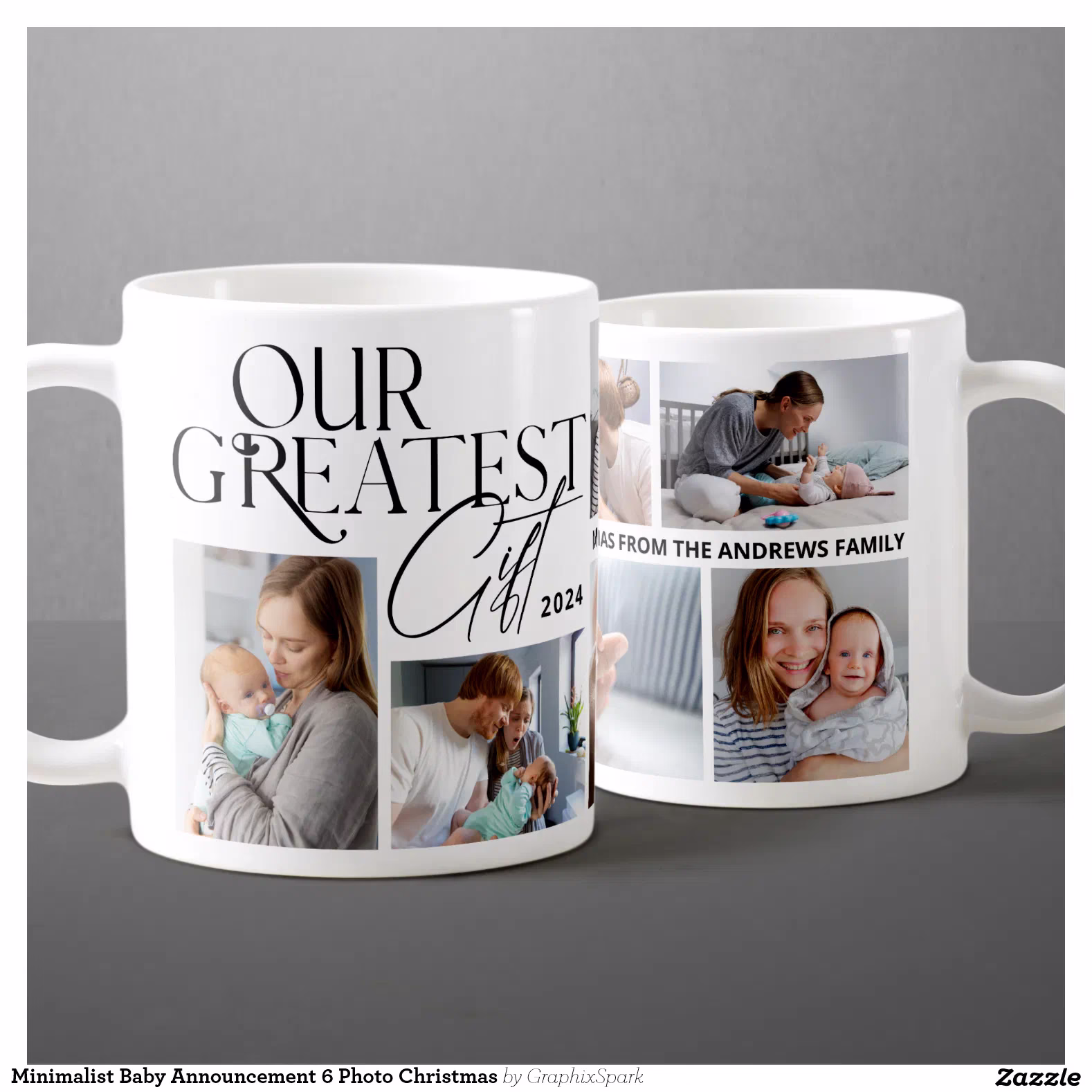 Minimalist Baby Announcement 6 Photo Christmas Coffee Mug