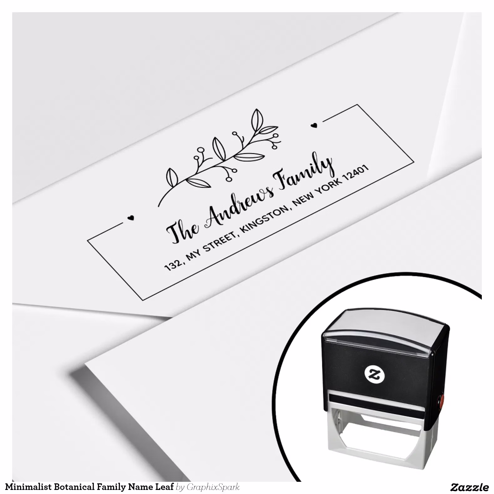 Minimalist Botanical Family Name Leaf Self-inking Stamp