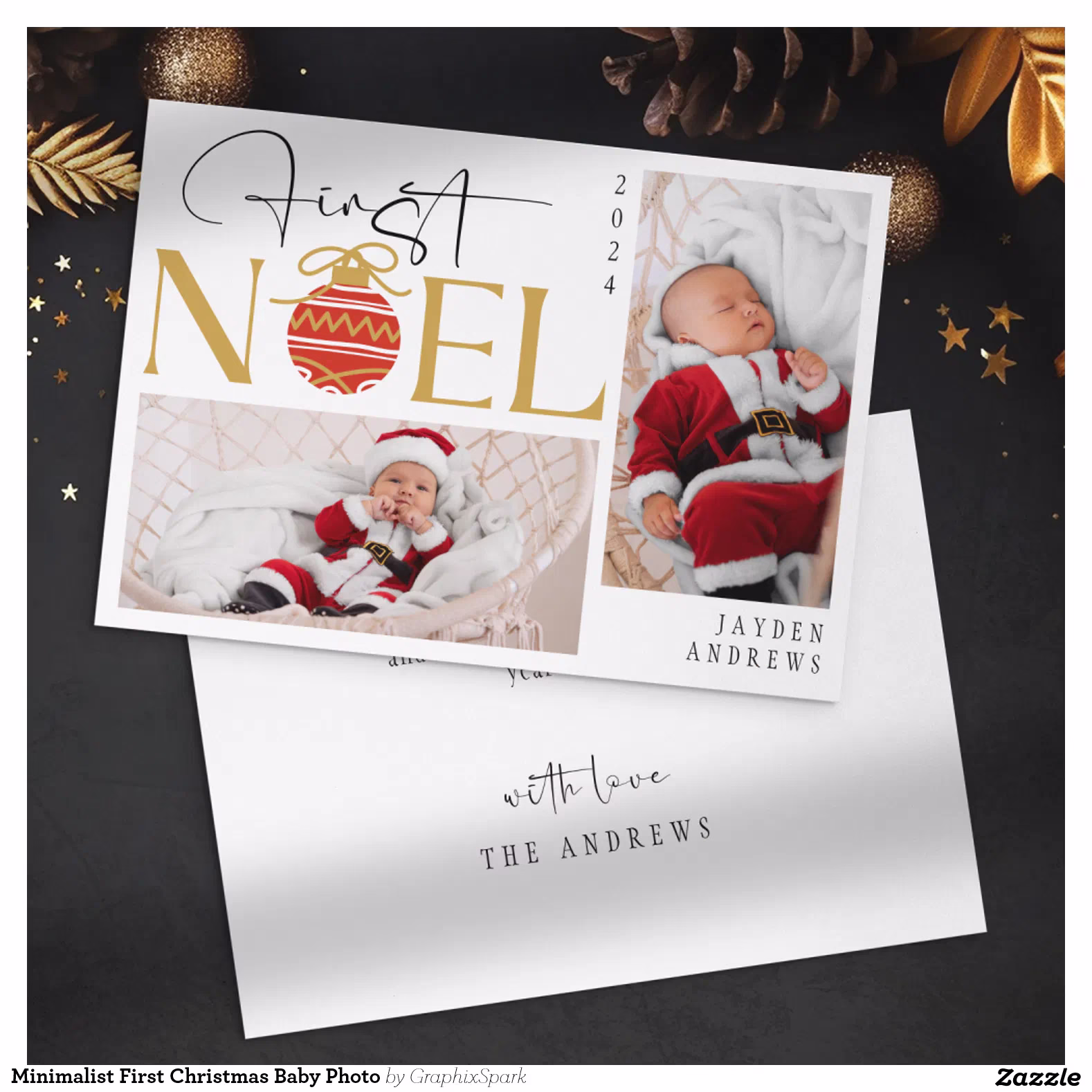 Minimalist First Christmas Baby Photo Holiday Card