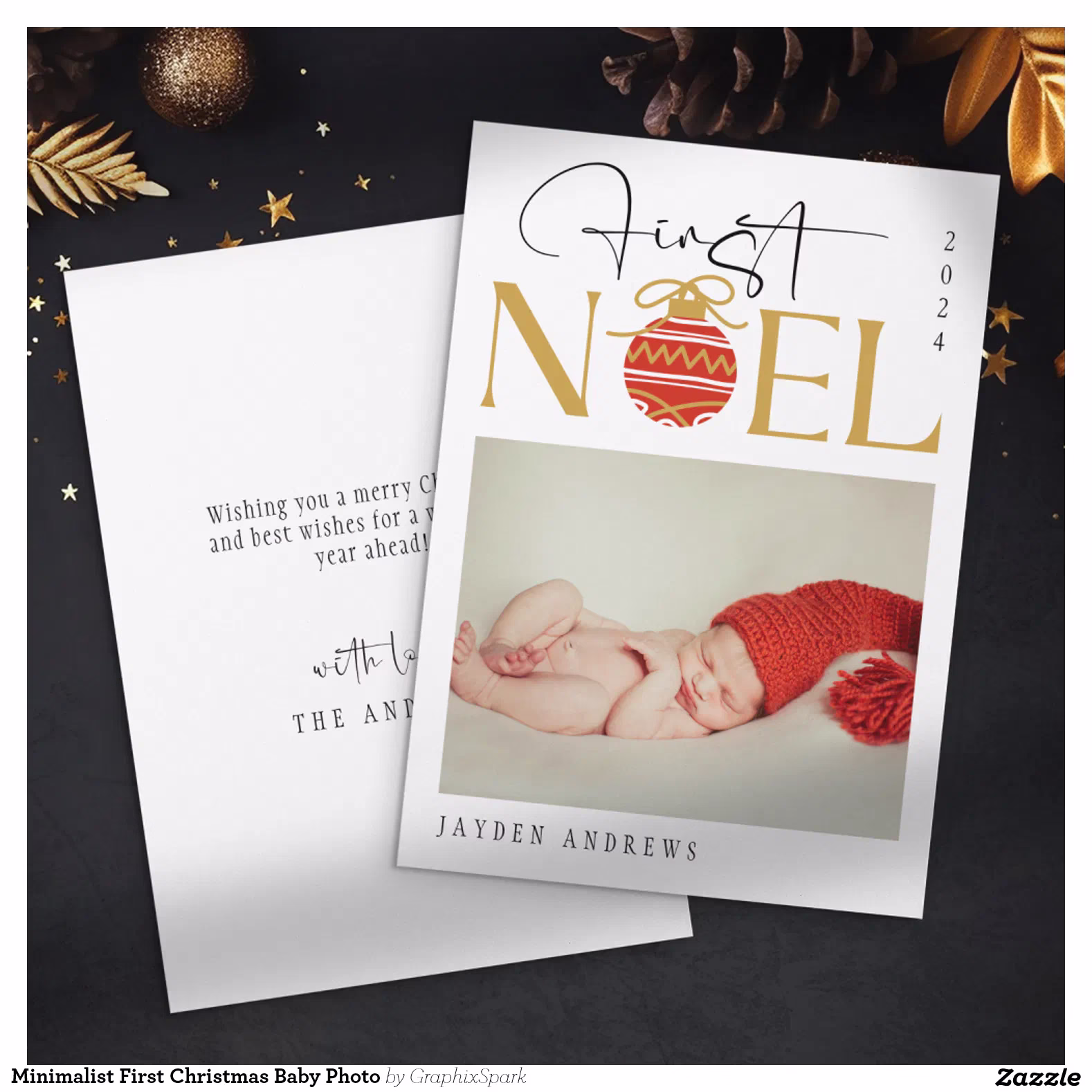 Minimalist First Christmas Baby Photo Holiday Card