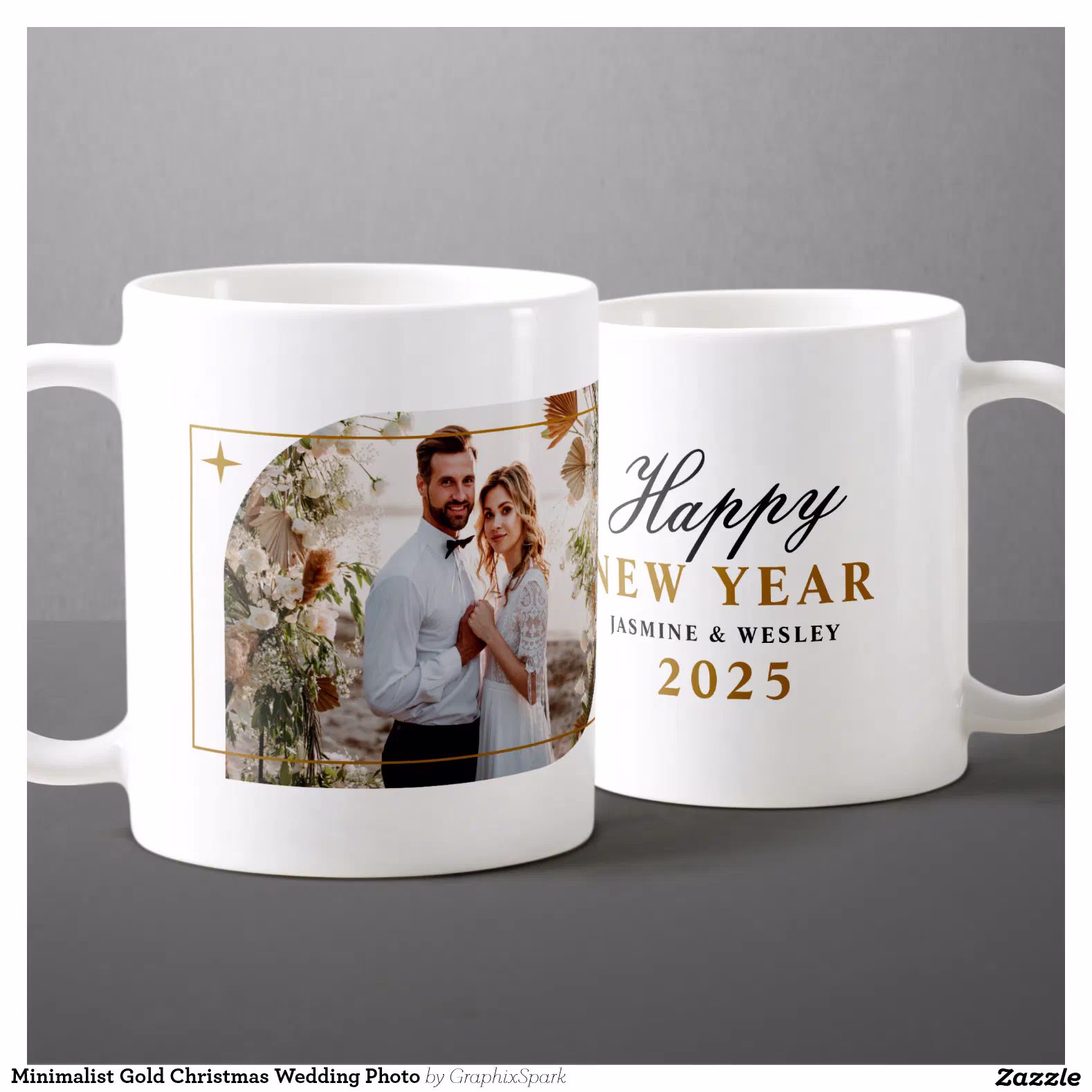 Minimalist Gold Christmas Wedding Photo Coffee Mug