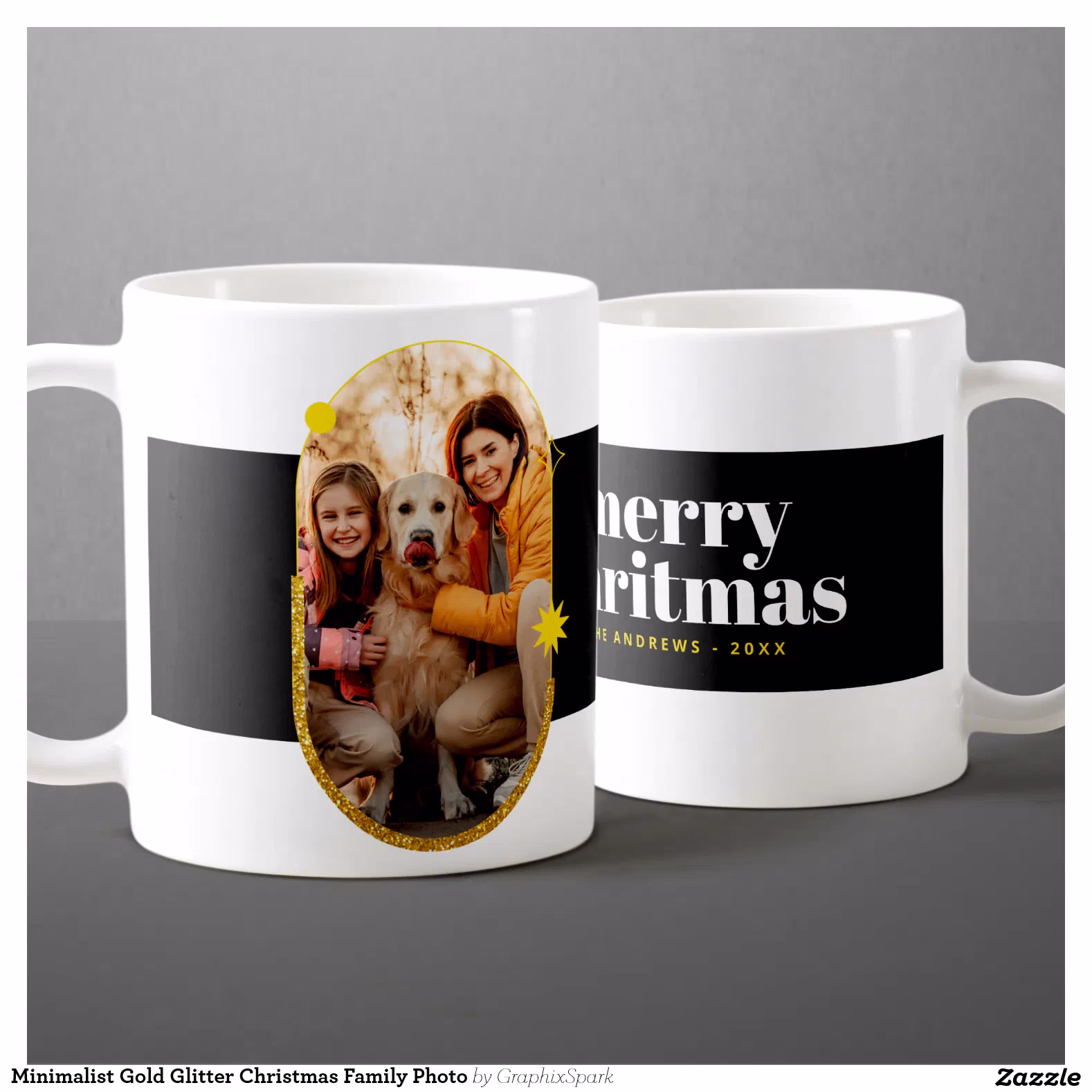 Minimalist Gold Glitter Christmas Family Photo Coffee Mug