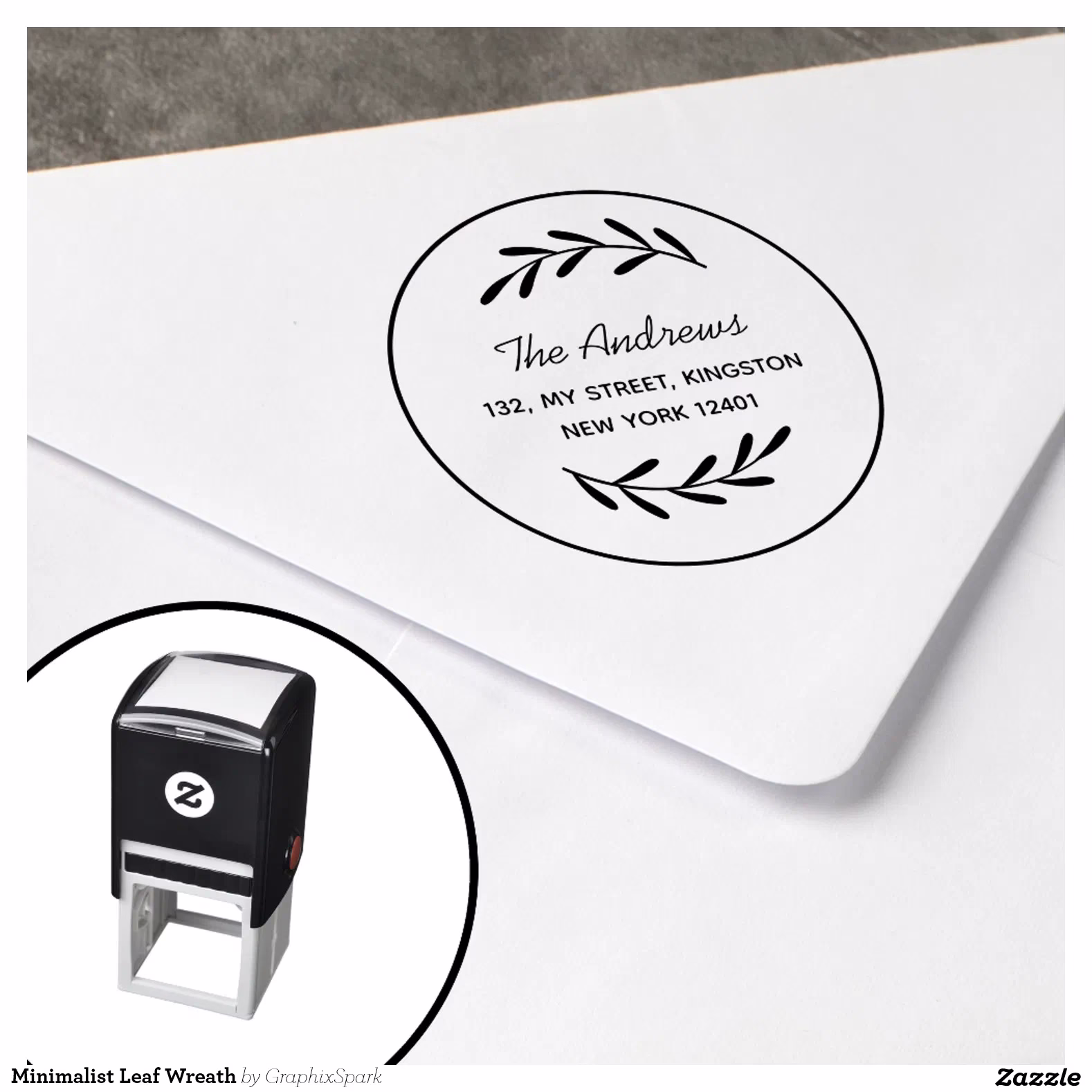 Minimalist Leaf Wreath Self-inking Stamp