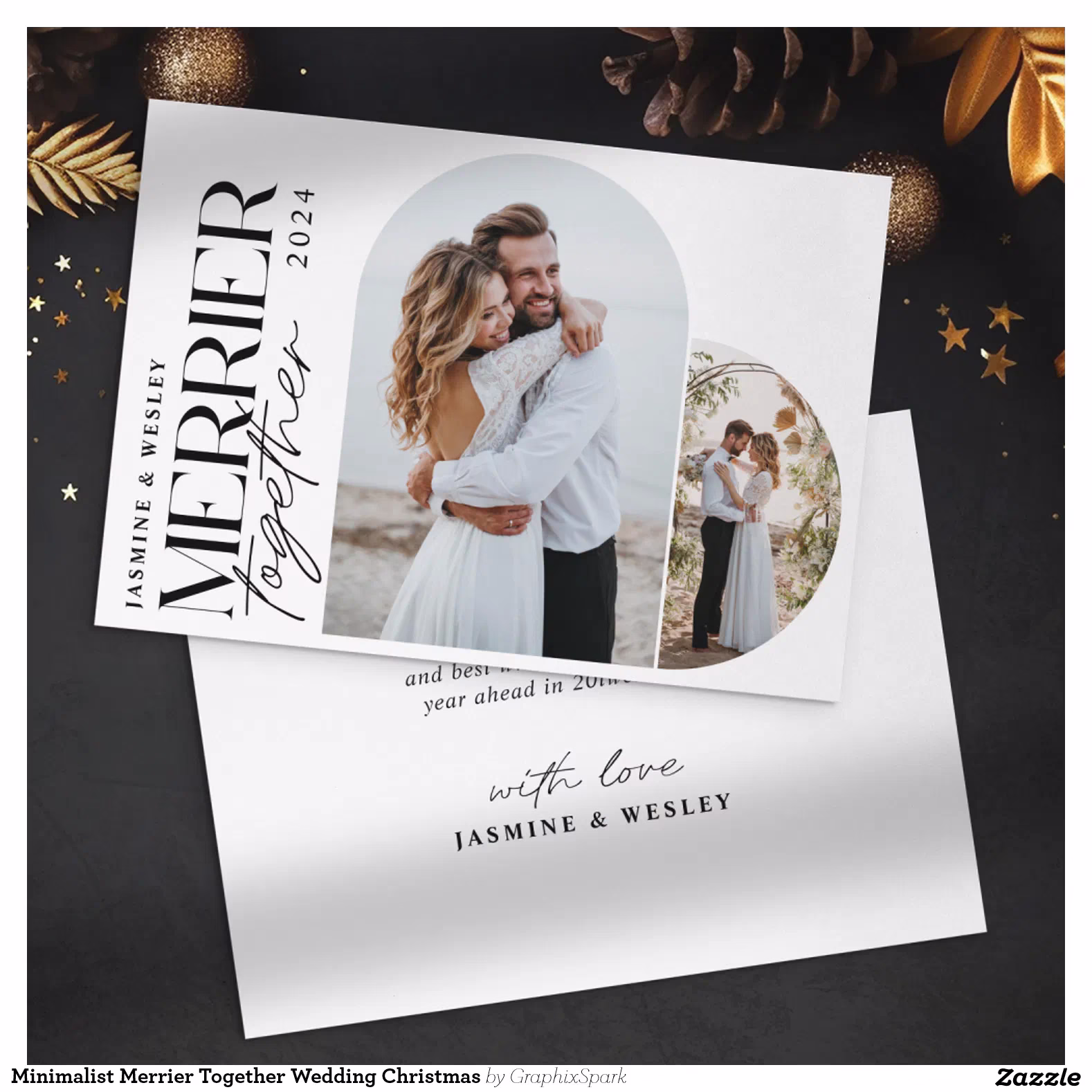 Minimalist Merrier Together Wedding Christmas Holiday Card
