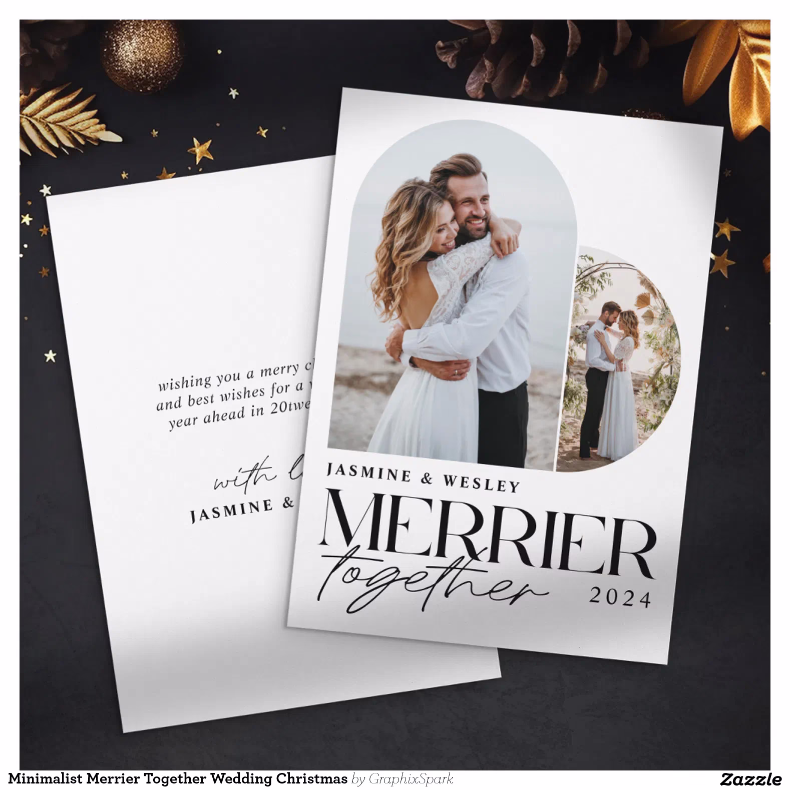 Minimalist Merrier Together Wedding Christmas Holiday Card
