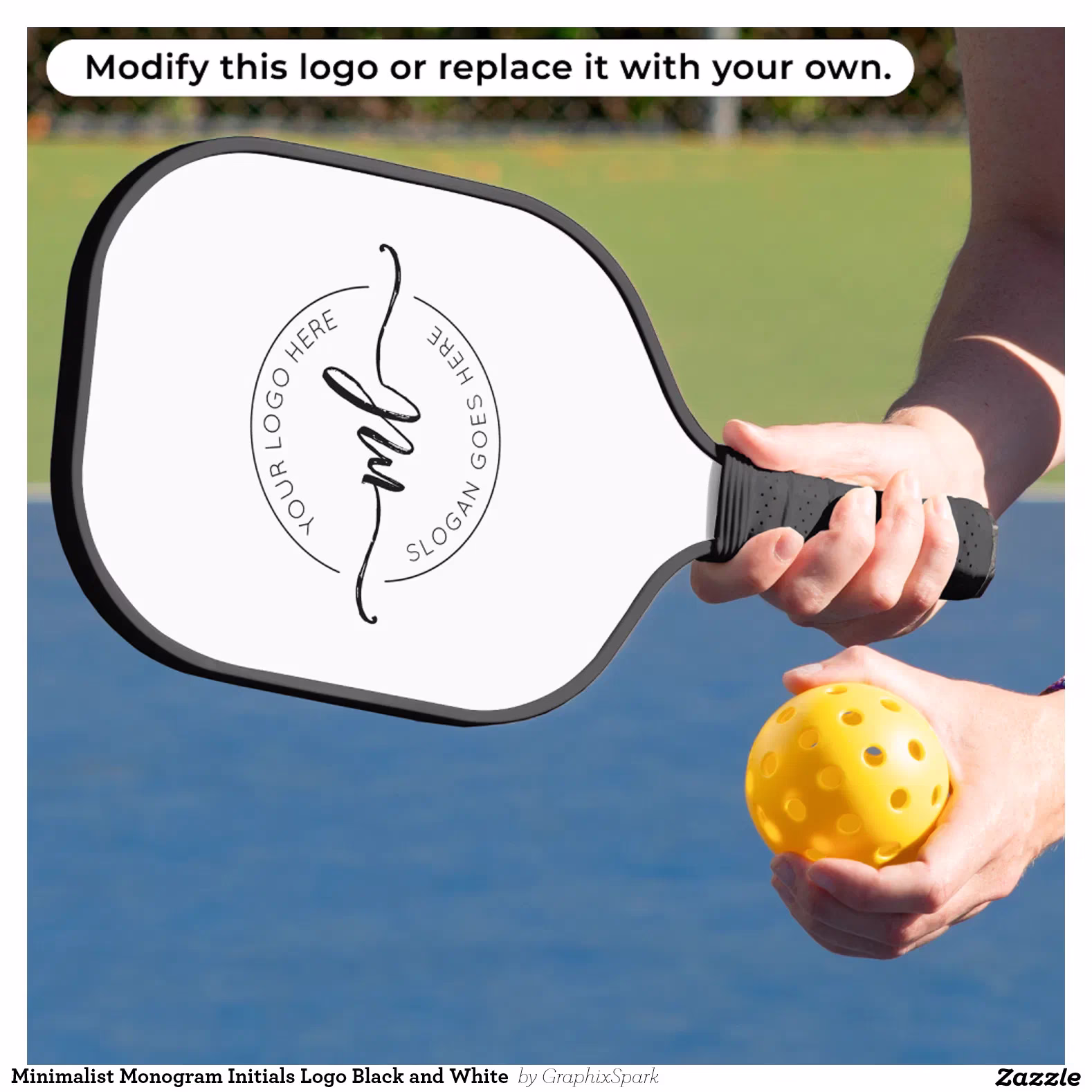 Minimalist Monogram Initials Logo Black and White  Pickleball Paddle