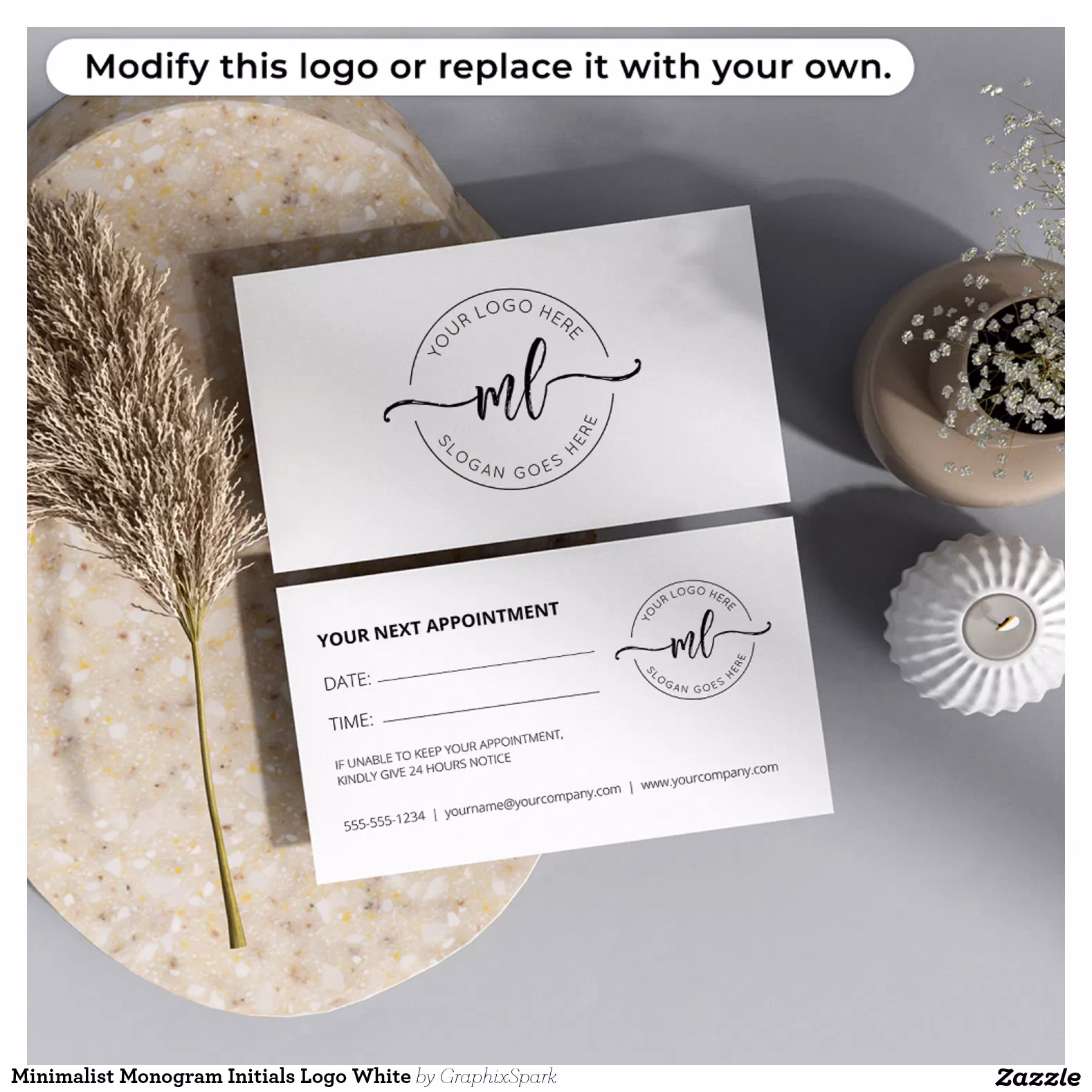 Minimalist Monogram Initials Logo White Appointment Card