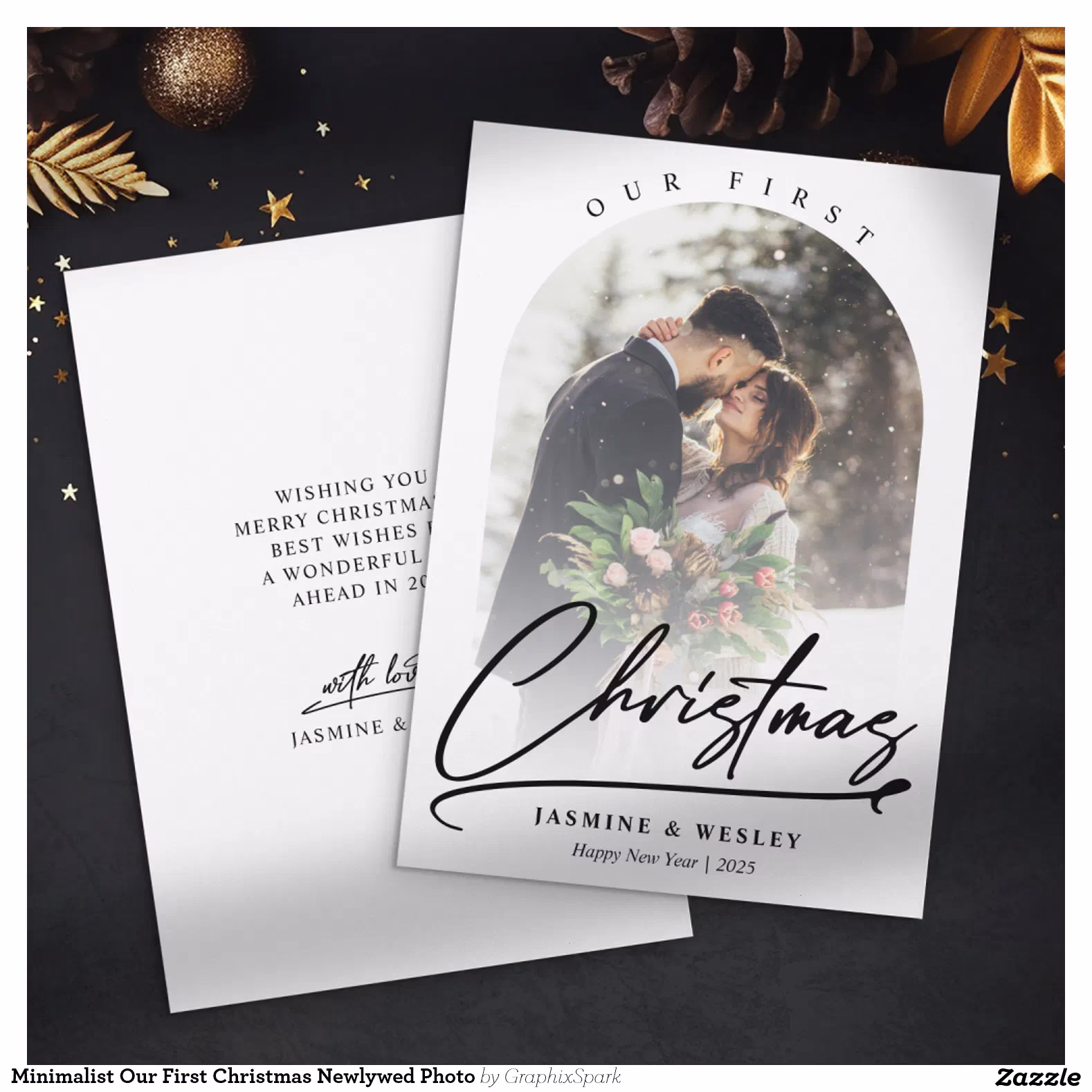 Minimalist Our First Christmas Newlywed Photo Holiday Card