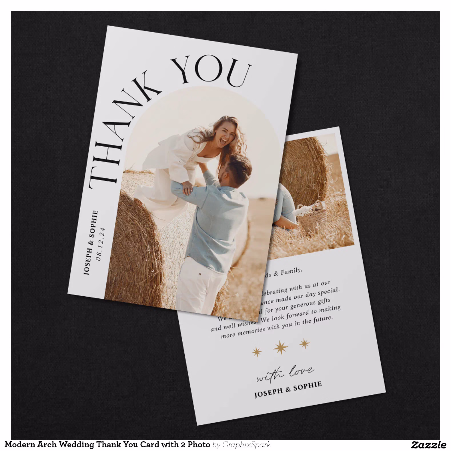 Modern Arch Wedding Thank You Card with 2 Photo