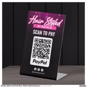 Modern Black and Pink Hair Stylist PayPal Payment Pedestal Sign