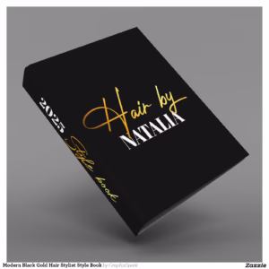 Modern Black Gold Hair Stylist Style Book 3 Ring Binder